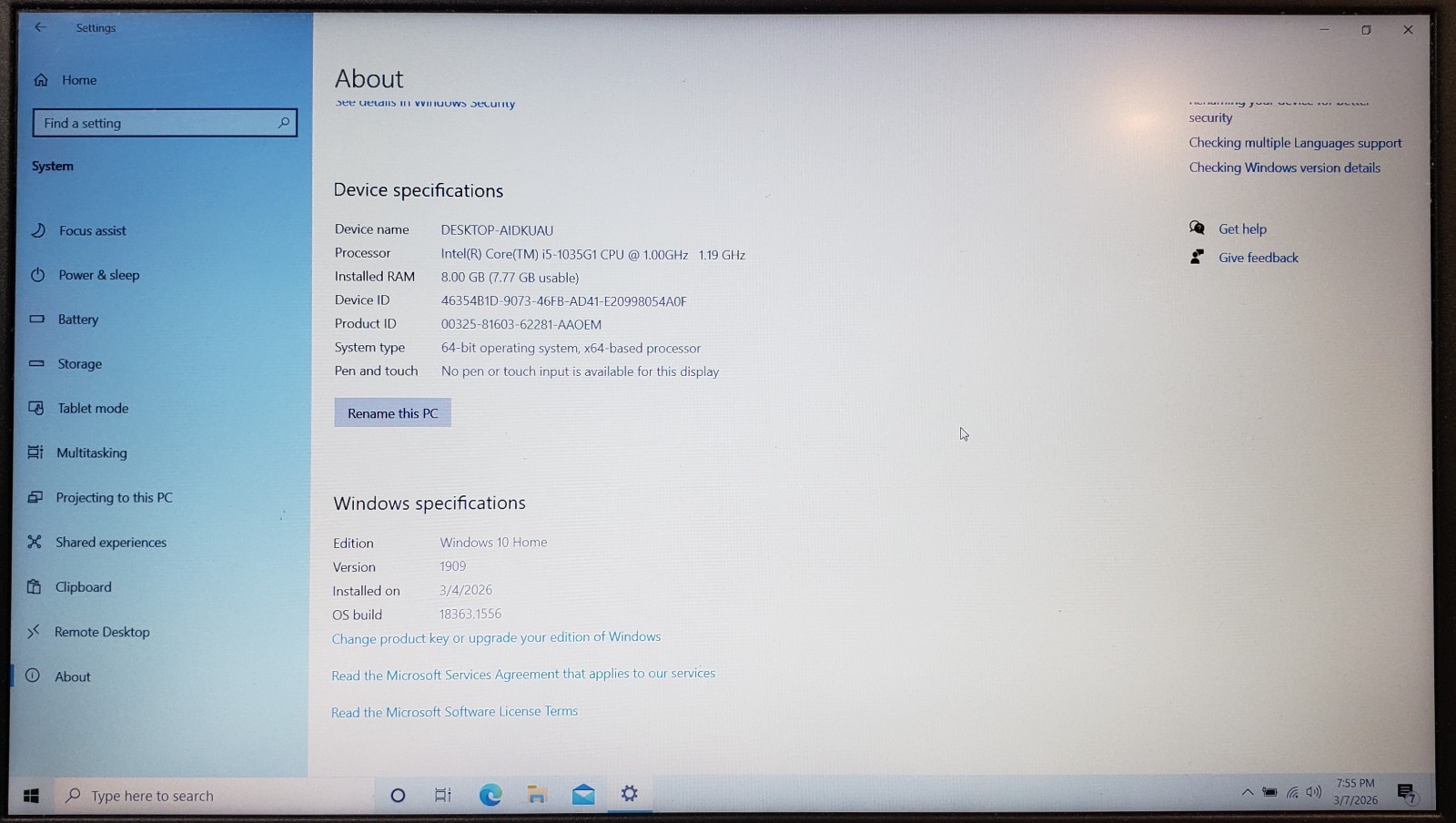 Dell Inspiron 15 3000 Series – i5-1035G1, 8Gigs, 256 SSD