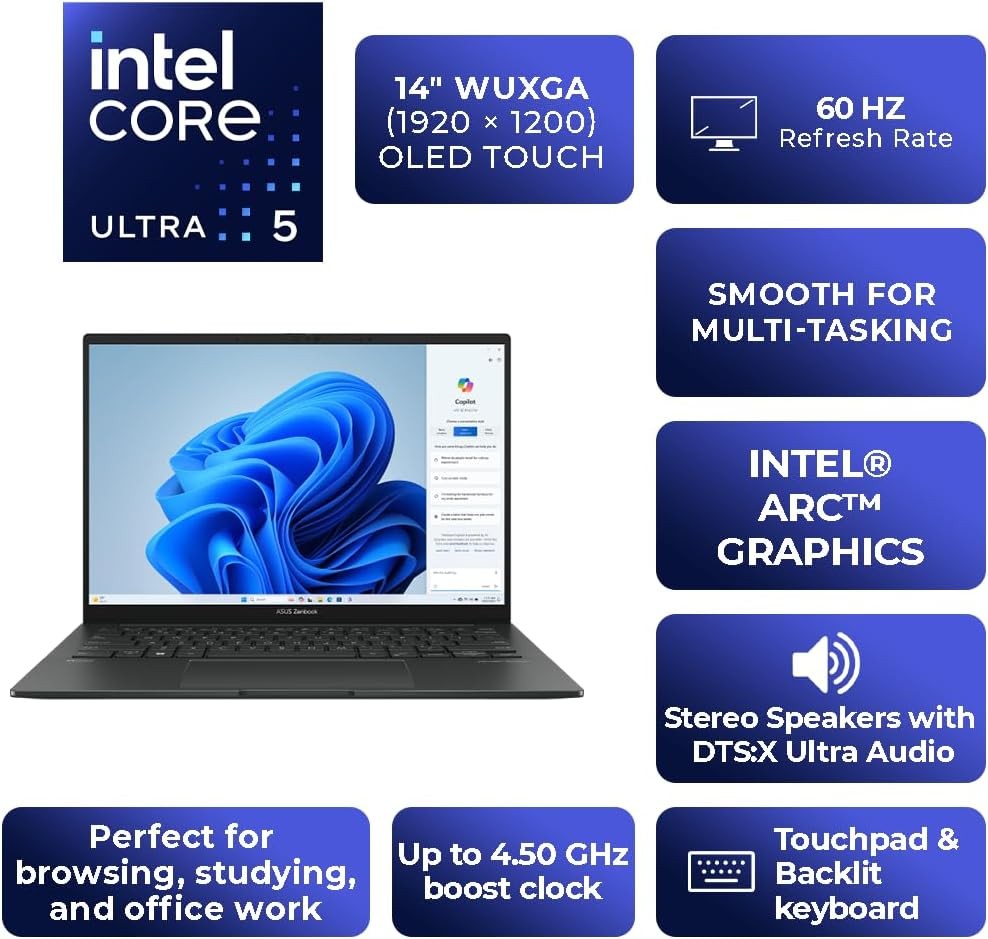 Asus Zenbook Q415MA – FHD+ Touch – Ultra 5 125H – 8GB RAM – 512GB SSD – Black