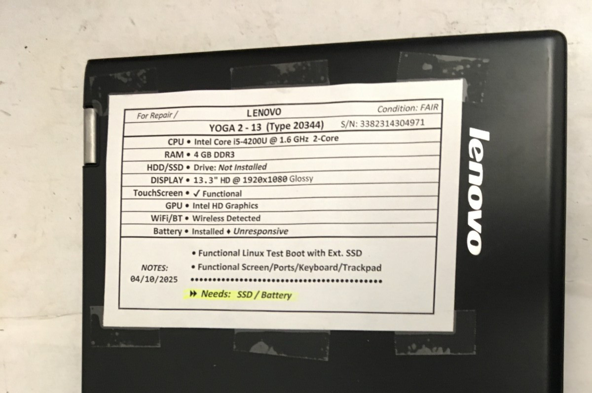 Lenovo Yoga 2 13 (type 20344) 13. 3 inch used laptop for parts/repair