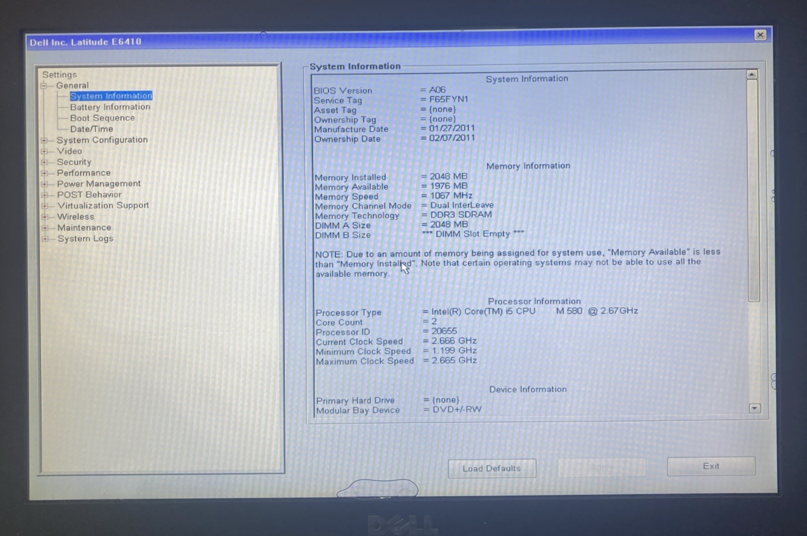 Dell Latitude E6410 ATG Rugged 2.67GHz 2GB No HDD Boot to BIOS