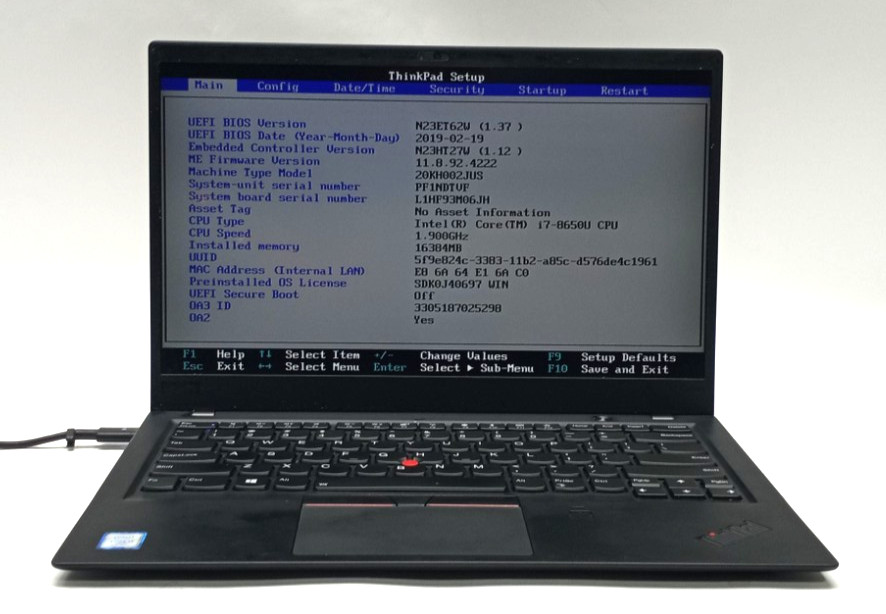 Lenovo ThinkPad X1 Carbon TOUCH i7-8650U@1.90GHz 16GB 512GB NVMe Win11Pro WH939*