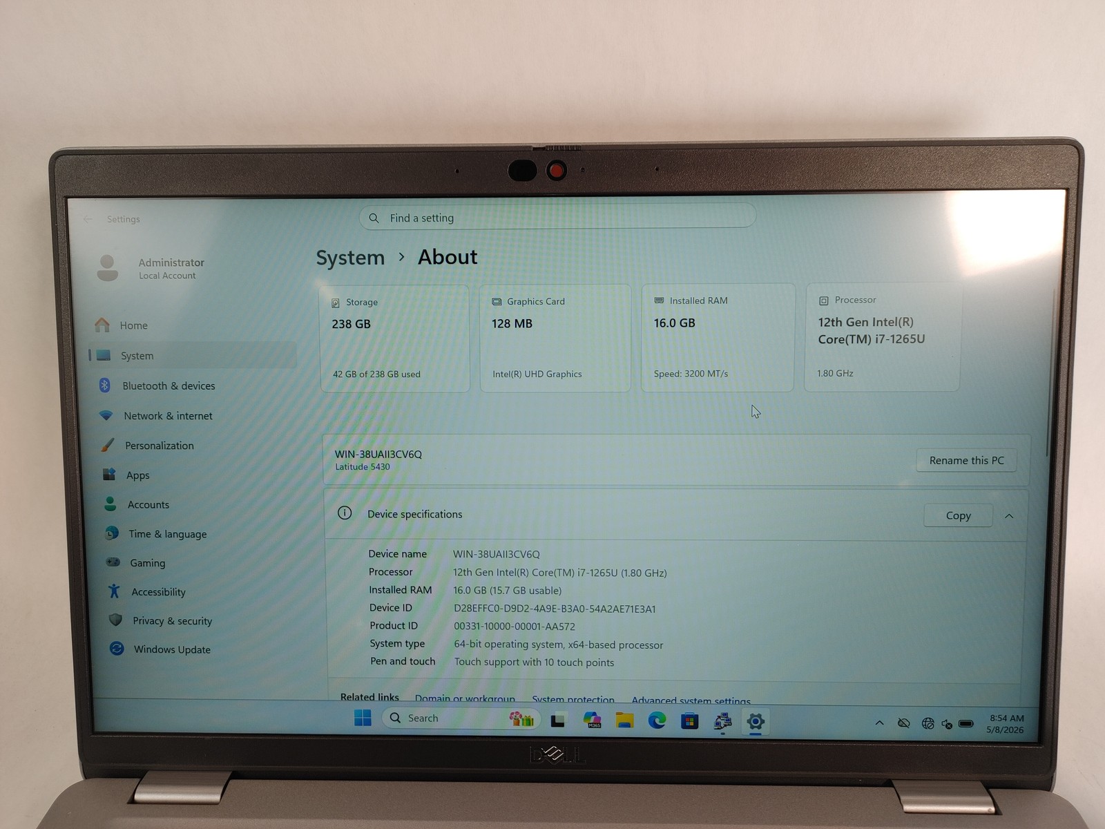 Dell Latitude 5430 Core i7-1265U 1.80 GHz 16 GB DDR4 256 GB NVMe Windows 11 Pro