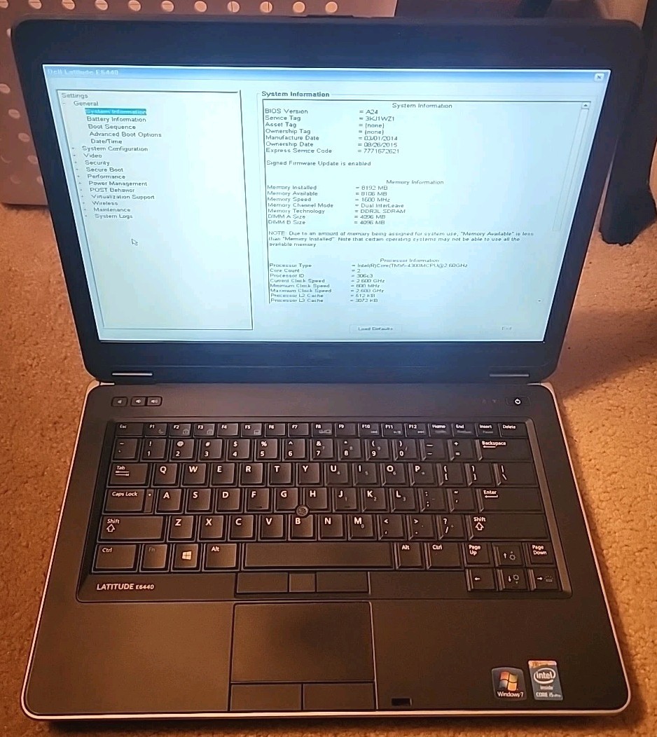 Dell Latitude E6440 i5-4300M CPU@2.6GHz 8GB RAM No HDD/SSD/OS Good Batt(3A826)