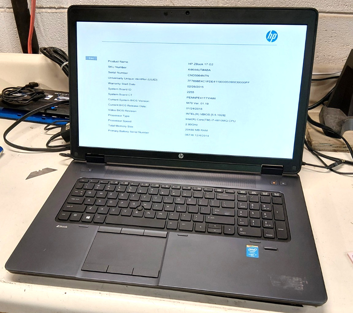 HP Z Book Power 17 i7 4th GEN/NoRam/ No HDD/ FOR PARTS #495 FREE SHIPPING