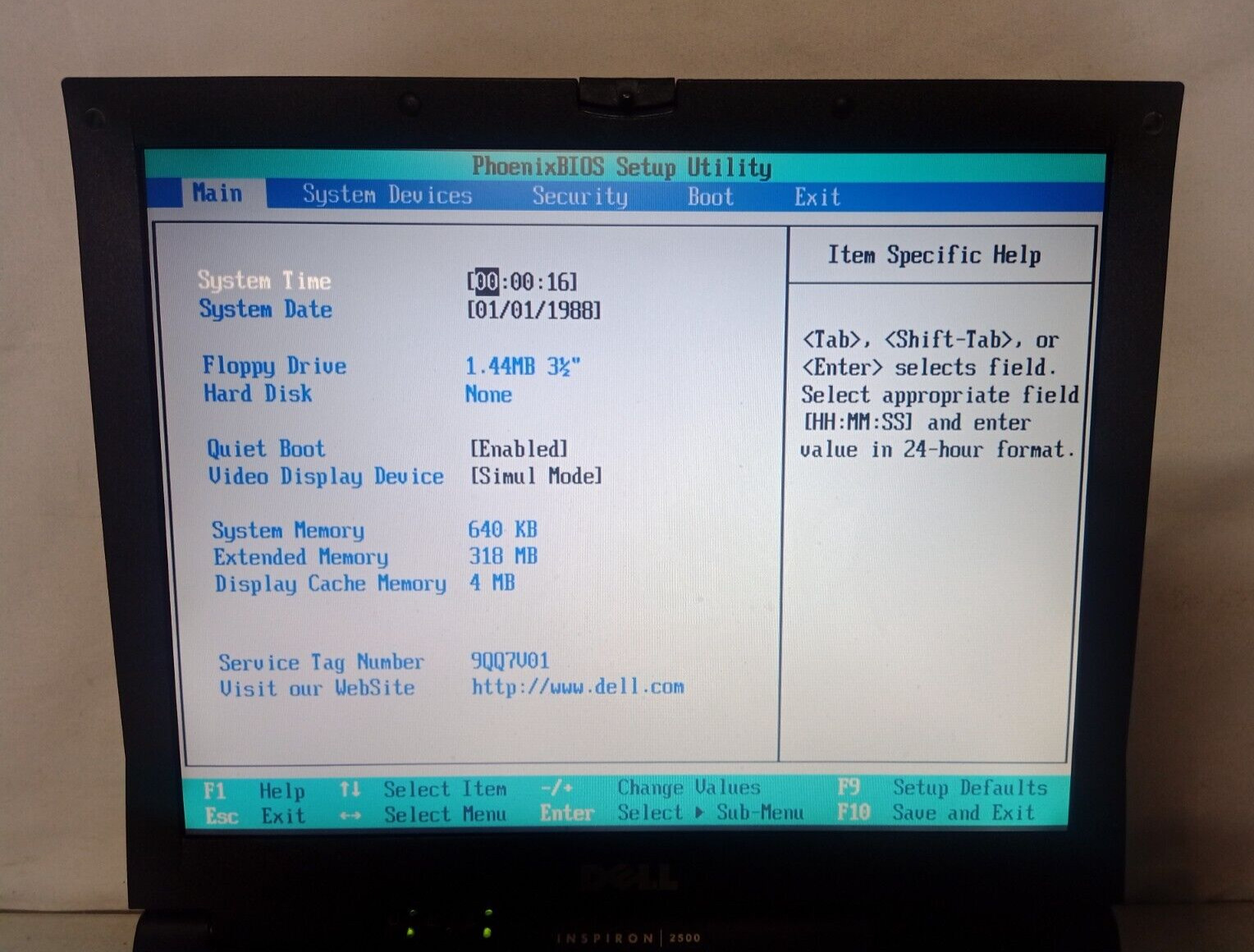Dell Inspiron 2500 Laptop Intel Pentium III 318MB RAM No HDD No OS w/Power