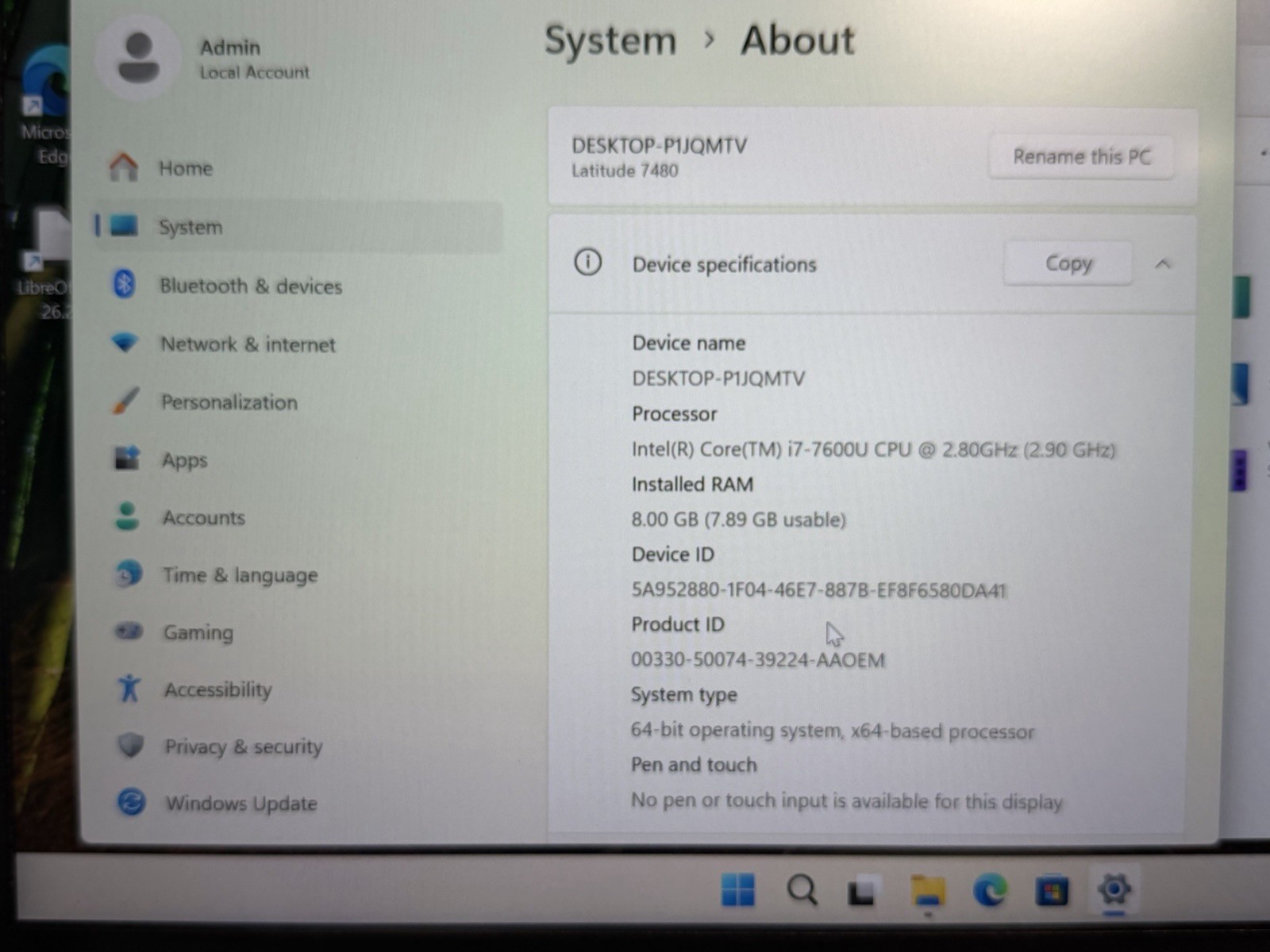 Dell Latitude 7480 i7-7600U 8GB RAM 256GB SSD 14” Win 11 Pro + LibreOffice