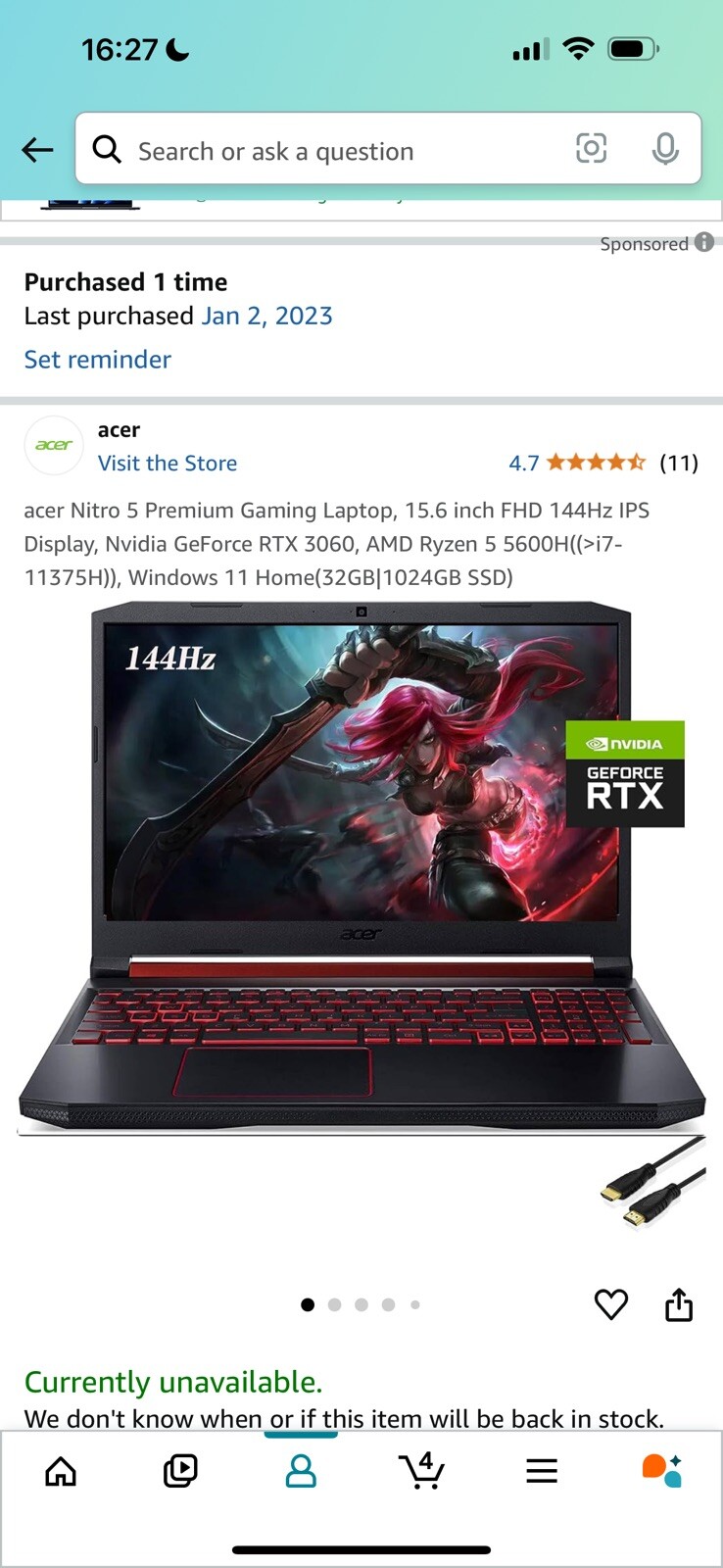 Acer Nitro 5 Premium Gaming Laptop, 15.6 Inch FHD 1440hz