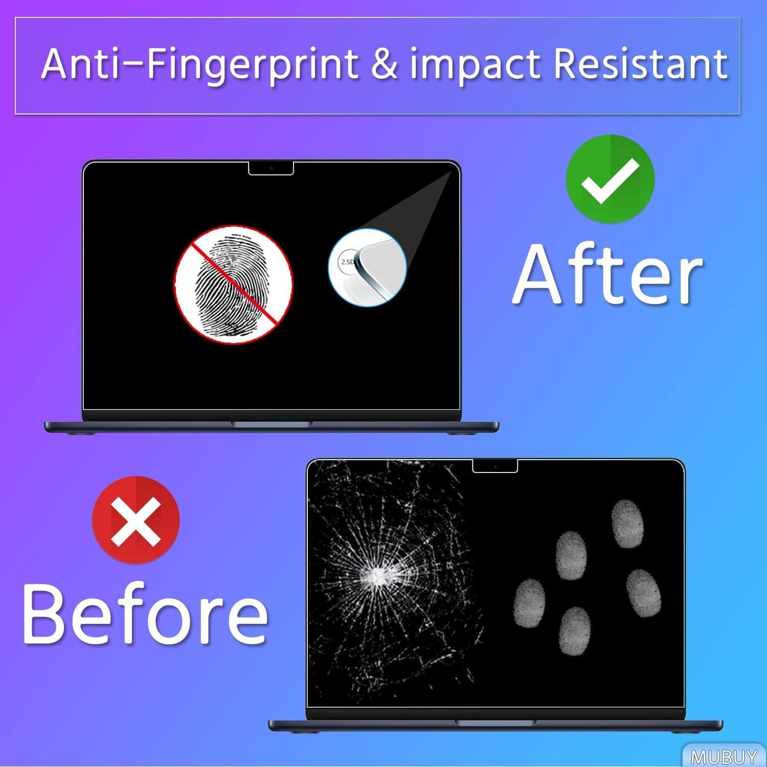 2 Pack Tempered Glass Screen Protectors for MacBook Air 13.6 inch 2022-2026, 9H