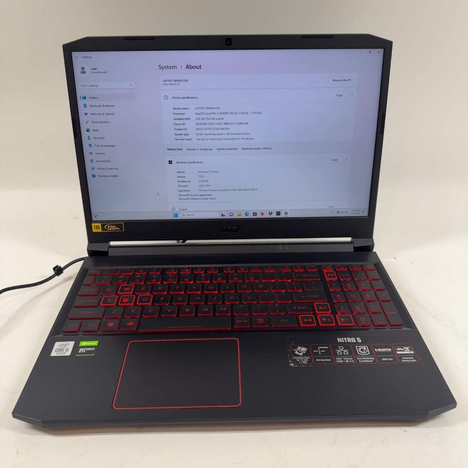 Broken Acer Nitro 5 i5-10300H 16GB RAM 512GB SSD GeForce GTX 1650 Ti READ