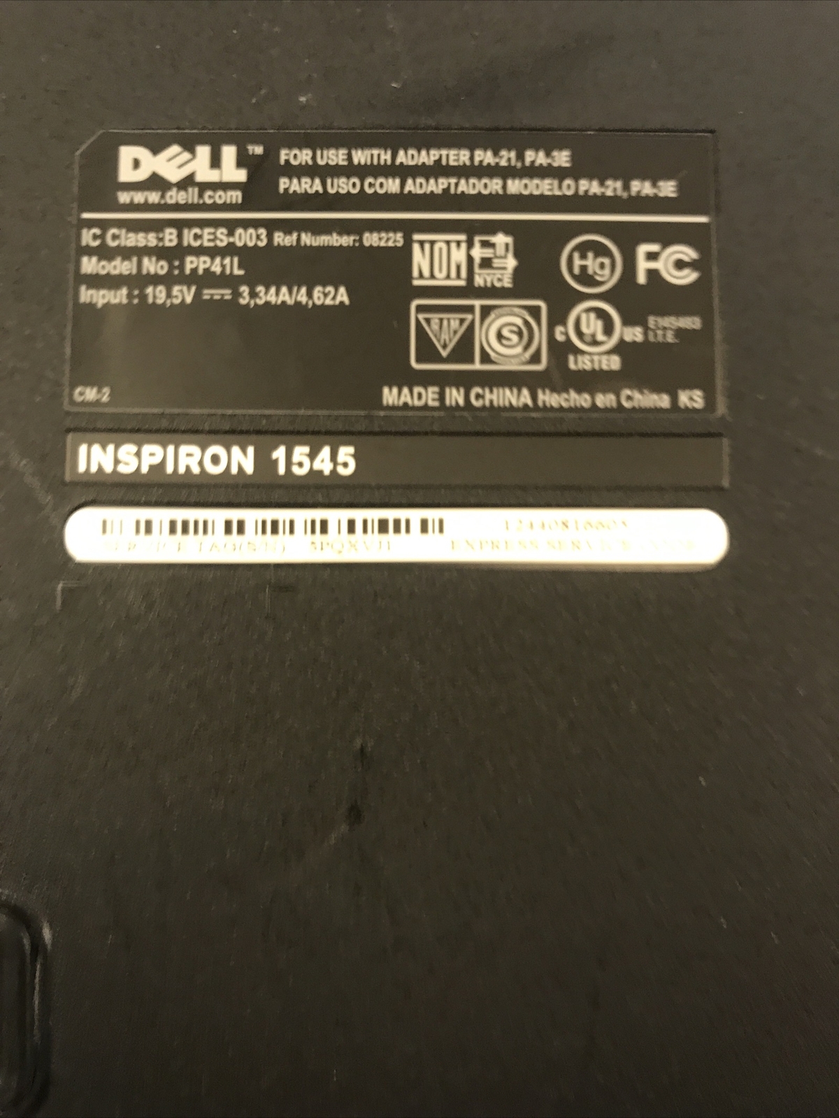 DELL Inspiron 1545 Pentium dual-core 2.00GHz 4GB RAM. BOOTS to BIOS NO HDD