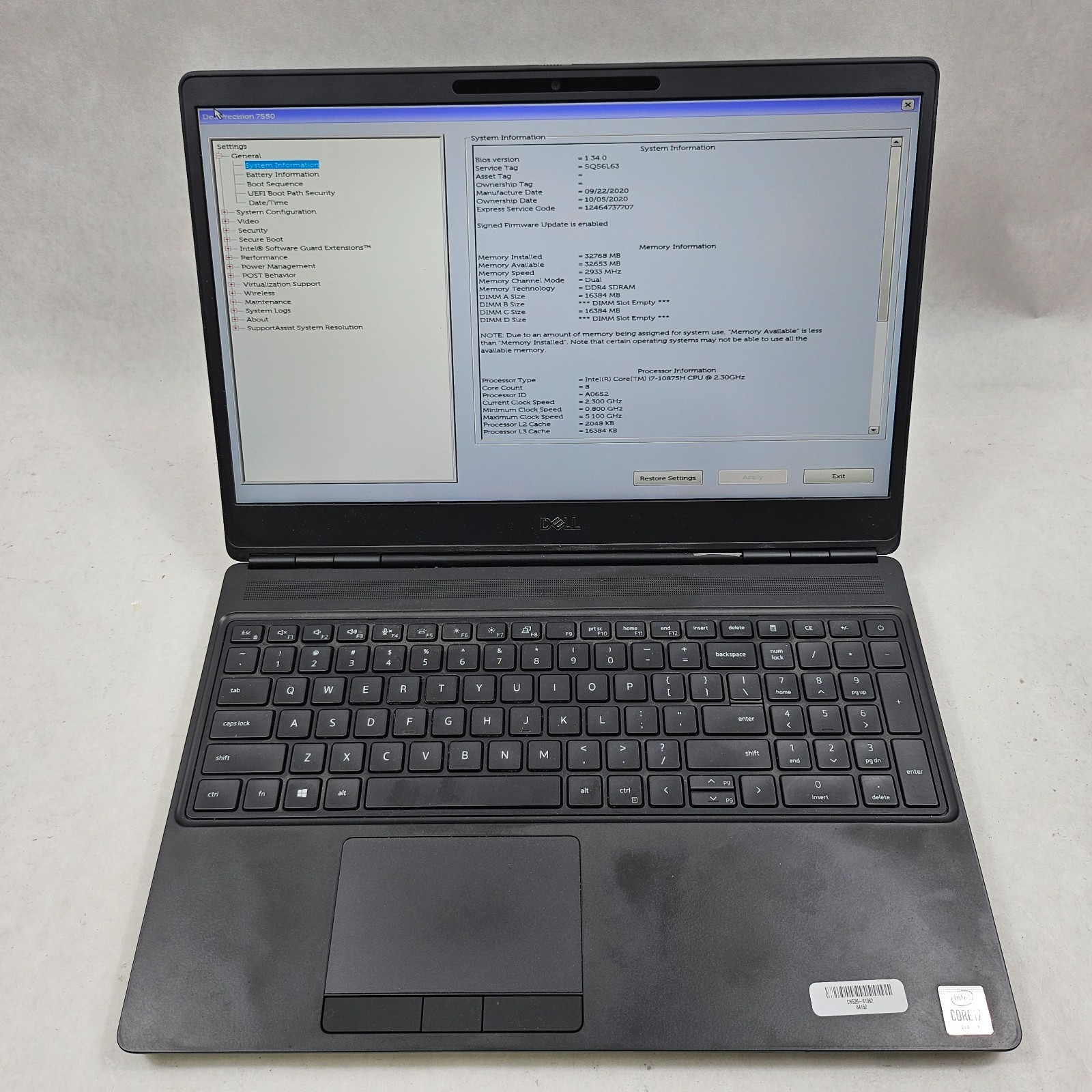 Dell Precision 7550 15.6″ FHD Core i7-10875H 32GB 512GB SSD NVIDIA RTX 3000