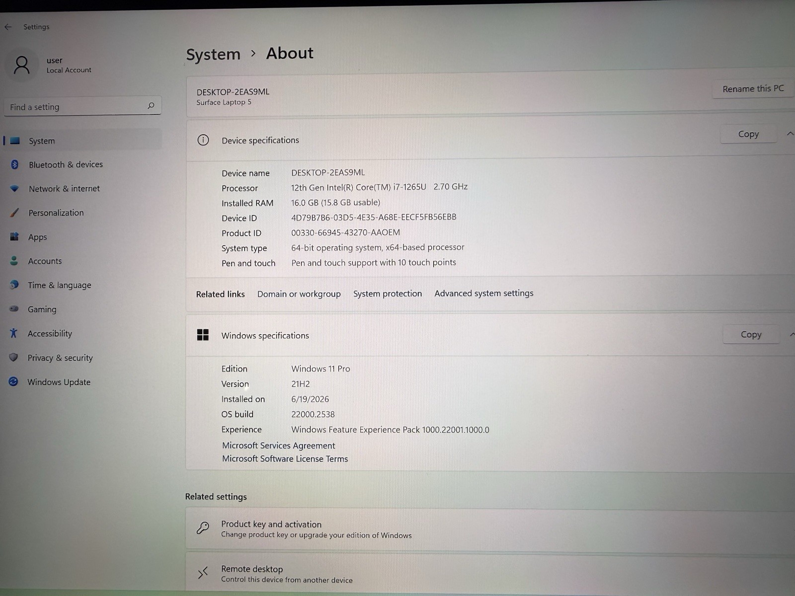 Microsoft Surface Laptop 5 13.5” 1950 Intel Core i7-1265U 16GB RAM 512GB NVME