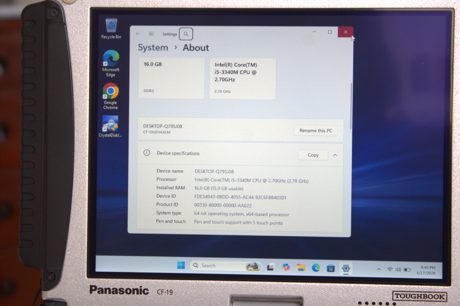 Panasonic Toughbook CF-19 MK7 i5-3340M New 1TB SSD 16GB RAM Touch 4G 0 Hours