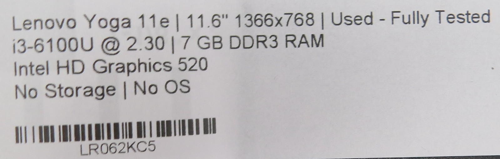 Lenovo ThinkPad Yoga 11e/i3-6100U @ 2.30GHz/8GB DDR3 RAM/No HDD/No OS