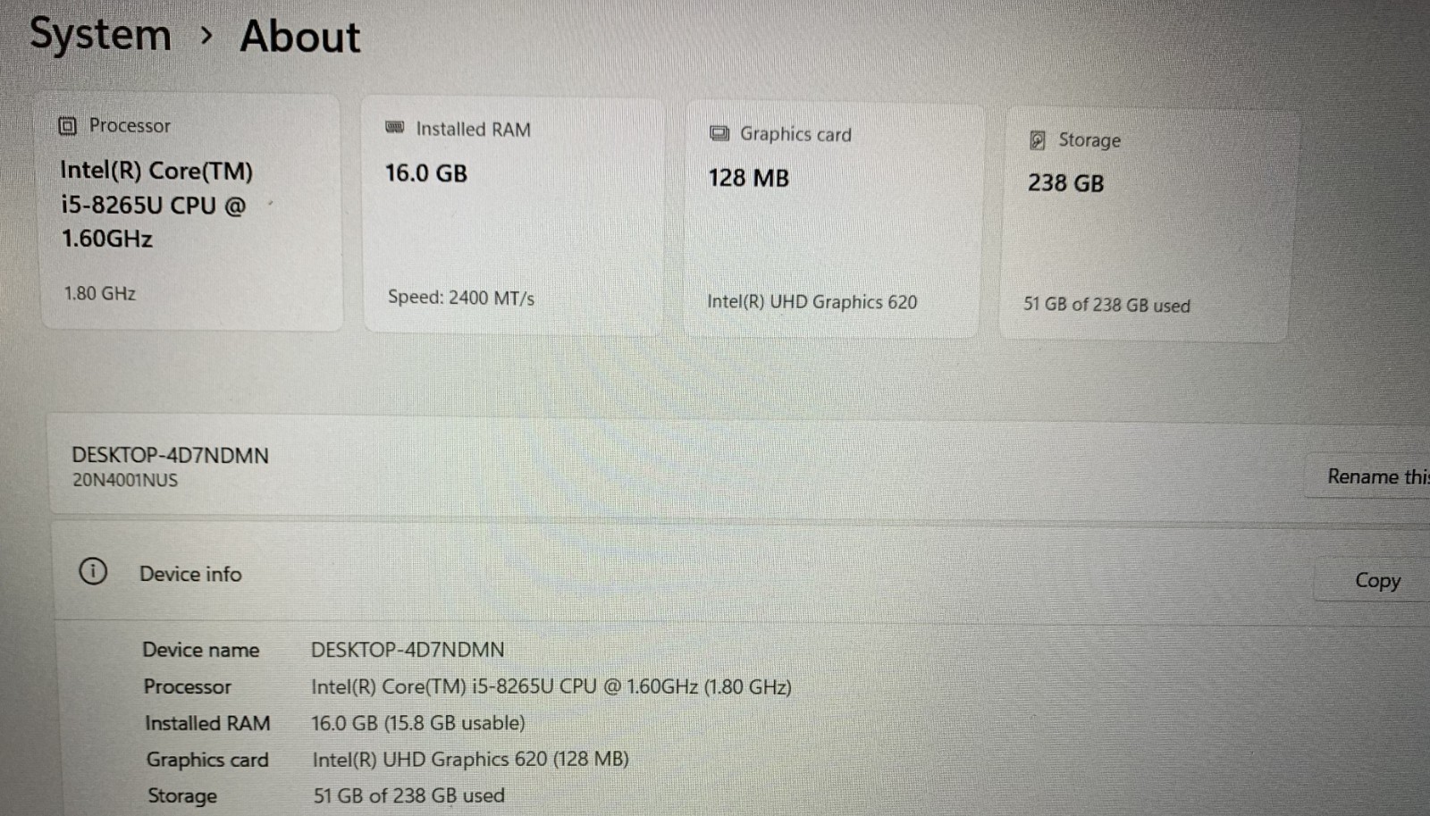 Lenovo ThinkPad T590 15.6″ i5-8265u 16GB 256GB Win11 Pro
