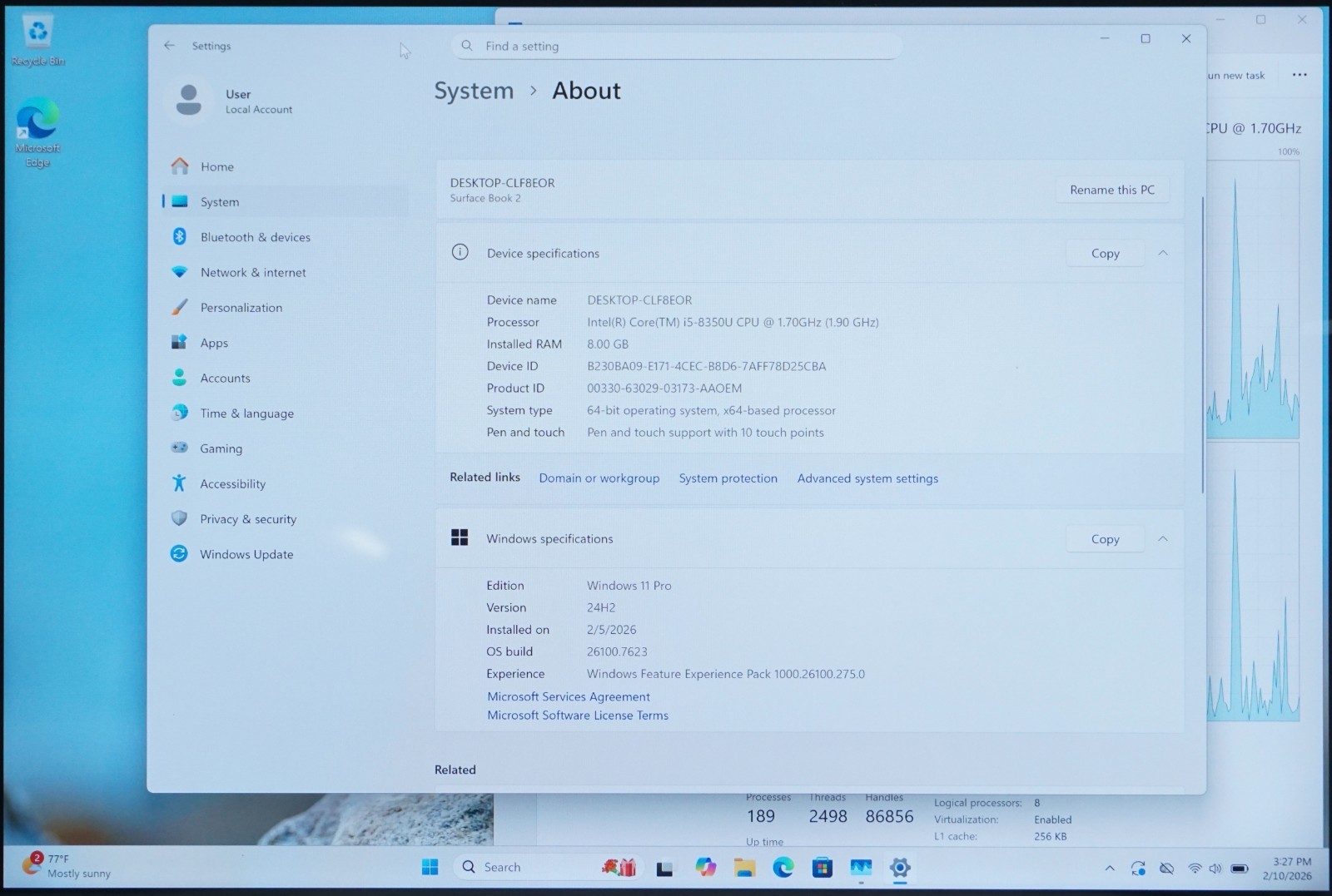 Microsoft SurfaceBook 2 i5-8350U 8GB RAM 250GB SSD W11 Pro