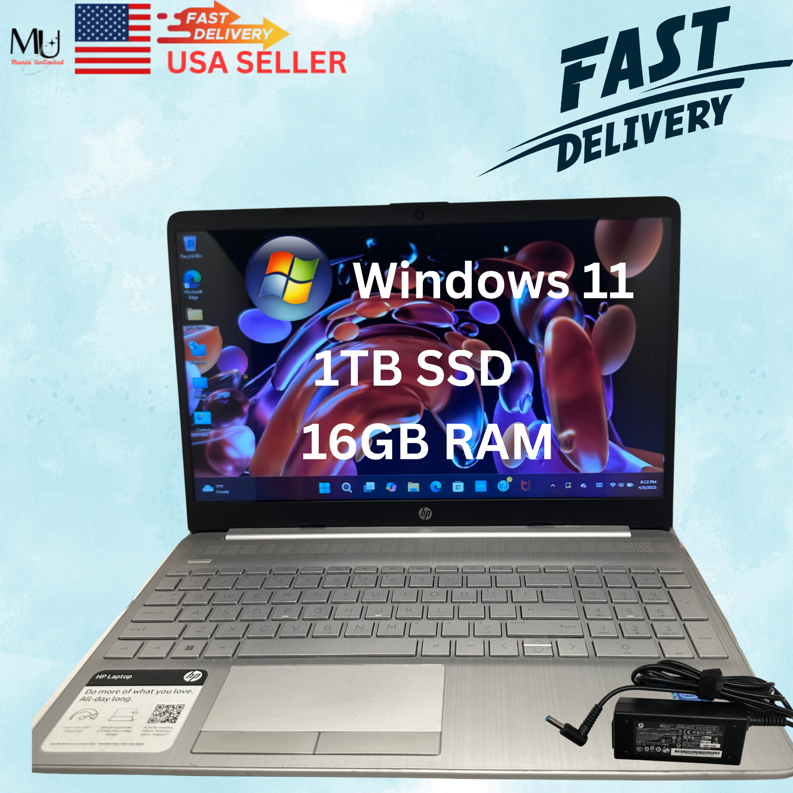 HP 15-dw1053dx 15.6″ 1TB SSD, Intel Celeron N4120, 1.1 GHz,16GB RAM Laptop