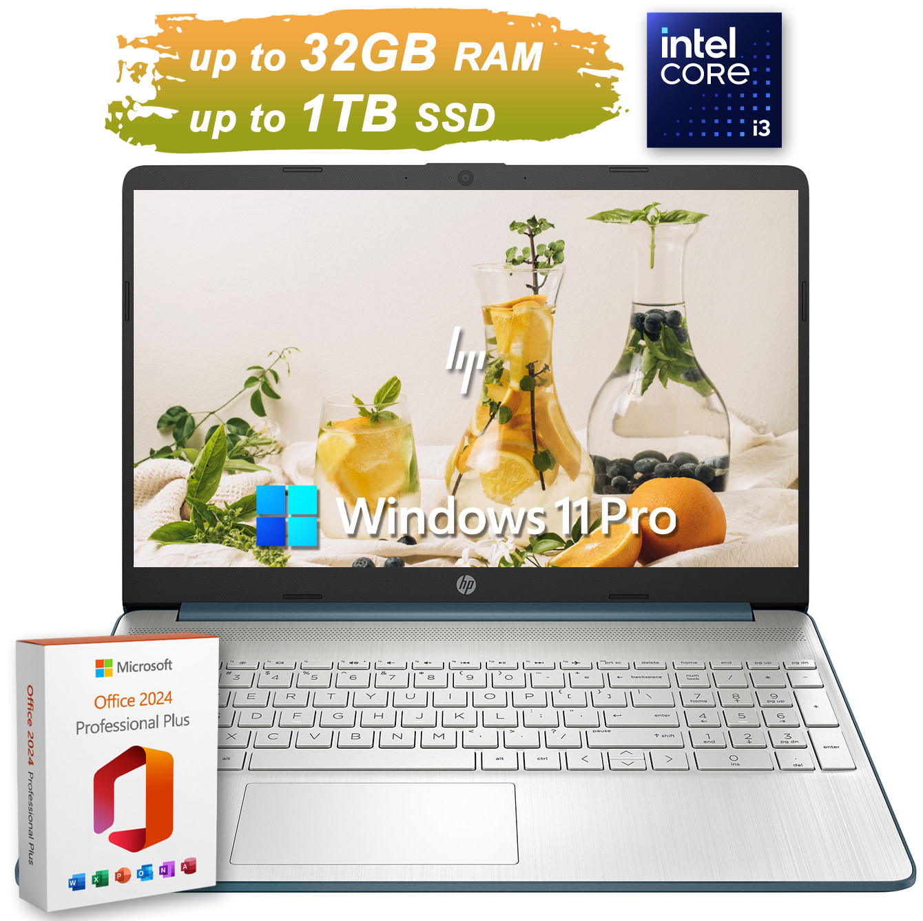 NEW HP Laptop Computer 15.6″ Intel i3, Up to 32GB RAM & 1TB SSD Office 2024 Pro