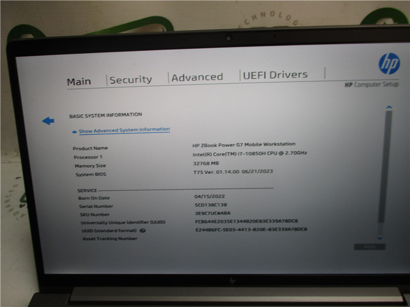 HP ZBook G7 Laptop i7-10850H 2.70GHz 32GB RAM 512GB SSD Win11 Pro COA