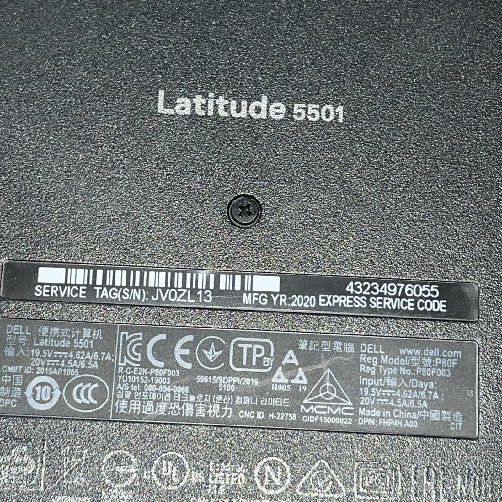 DELL LATITUDE 5501 INTEL CORE I7-9850H 2.60GHZ 8GB RAM NO HD