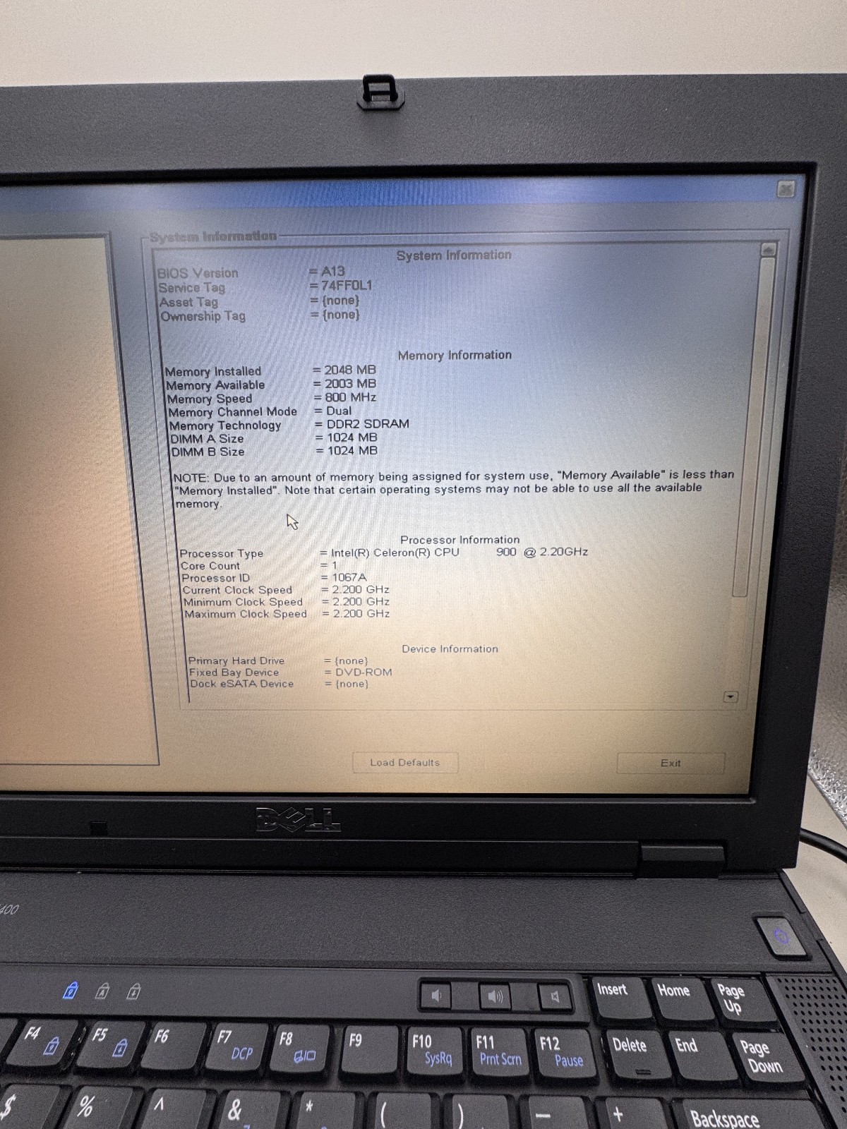 Dell Latitude E5400 laptop, (Celeron 900, 4 GB DDR2, No Drive/OS, No Battery)