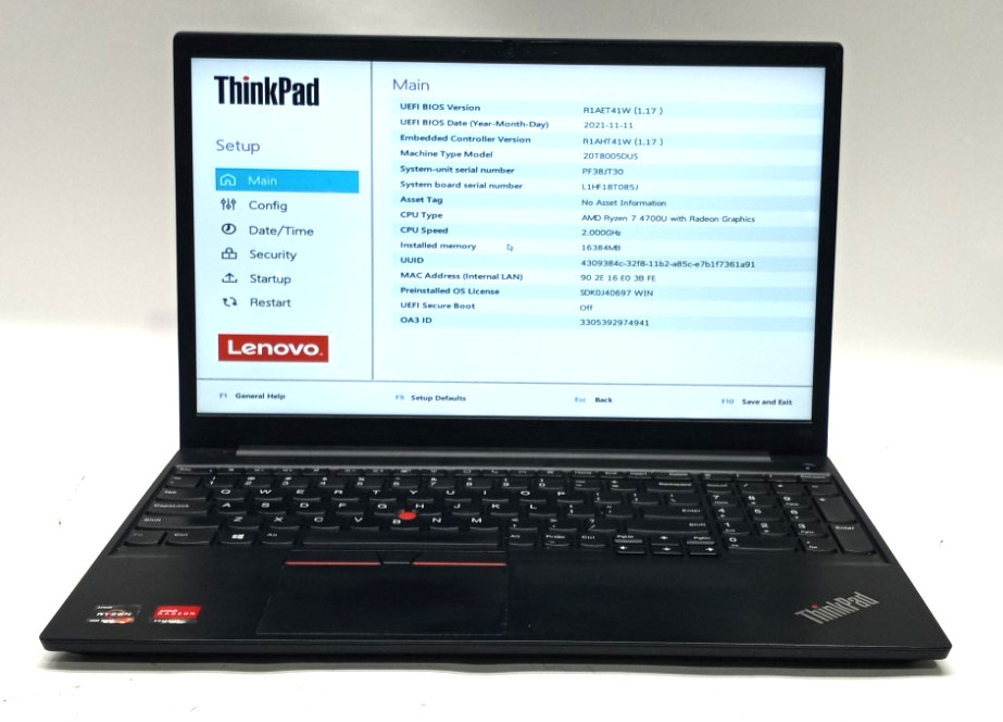 Lenovo ThinkPad E15 Gen2 AMD Ryzen 7 4700U 16GB RAM 256GB NVMe No OS WH950*!