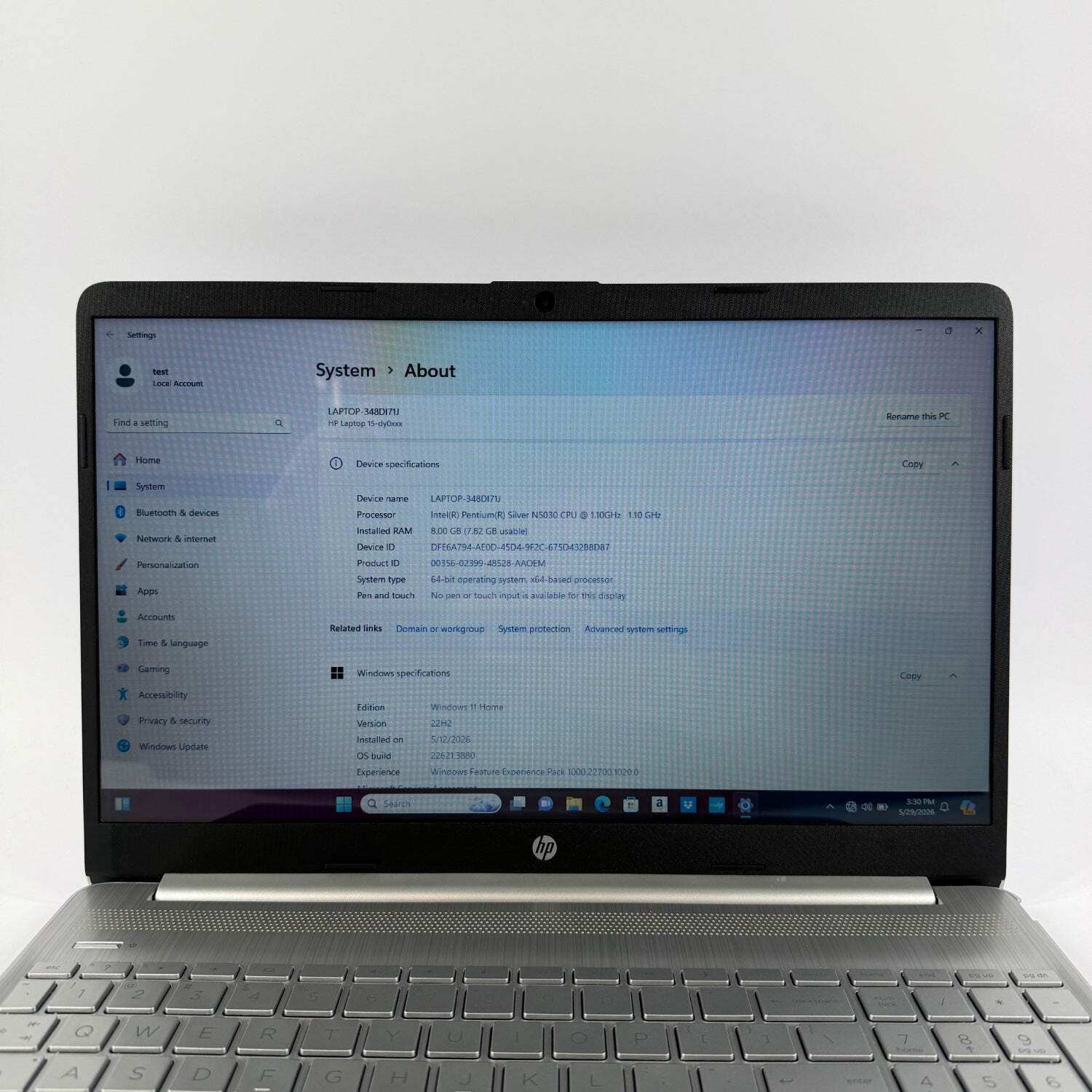 Broken HP Laptop 15-DY0025TG 15.6″ Pentium Silver N5030 1.1GHz 8GB RAM 256GB SSD