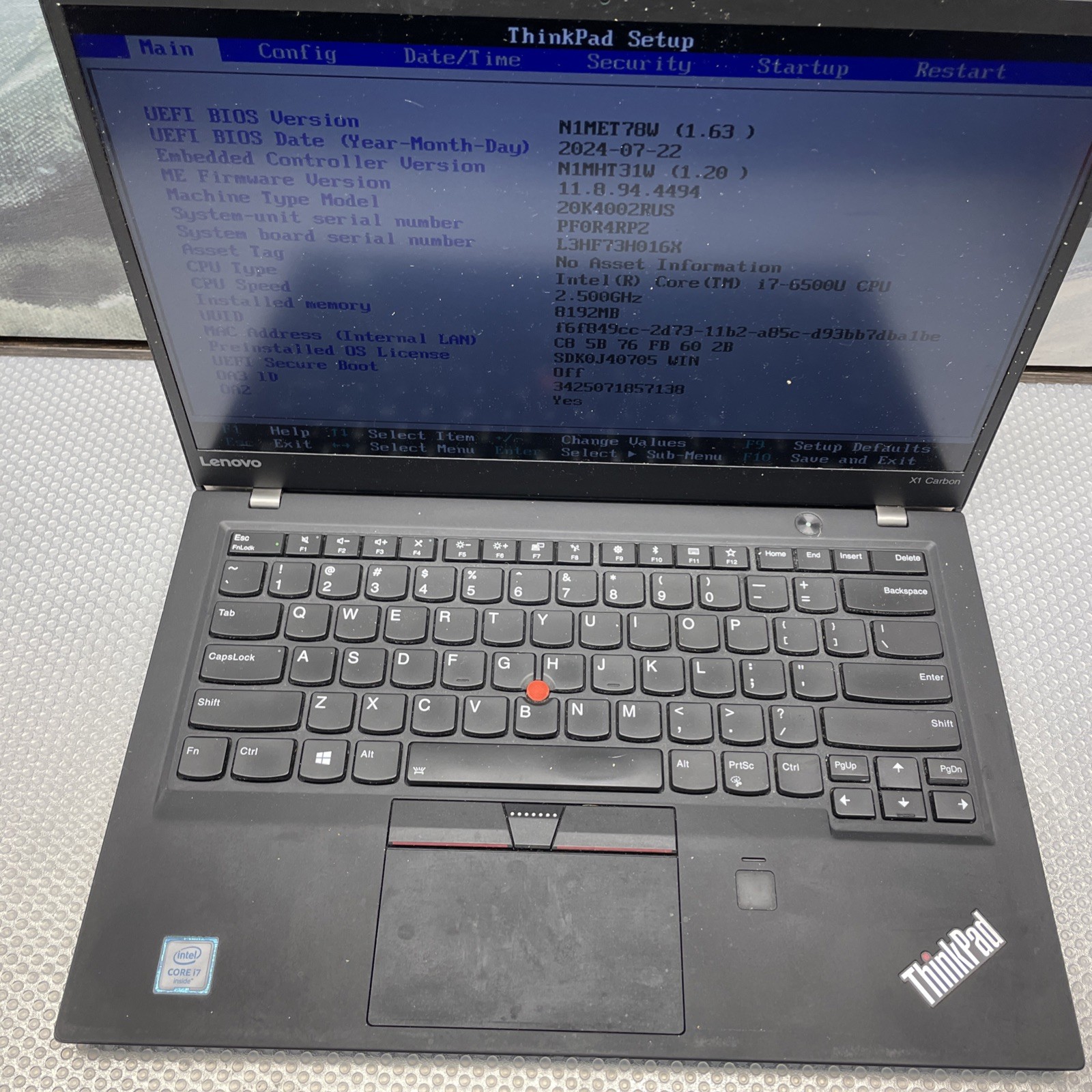 Incomplete Lenovo ThinkPad X1 Carbon 5th Gen 14″ Laptop i7-6500U 2.50GHz 8GB RAM