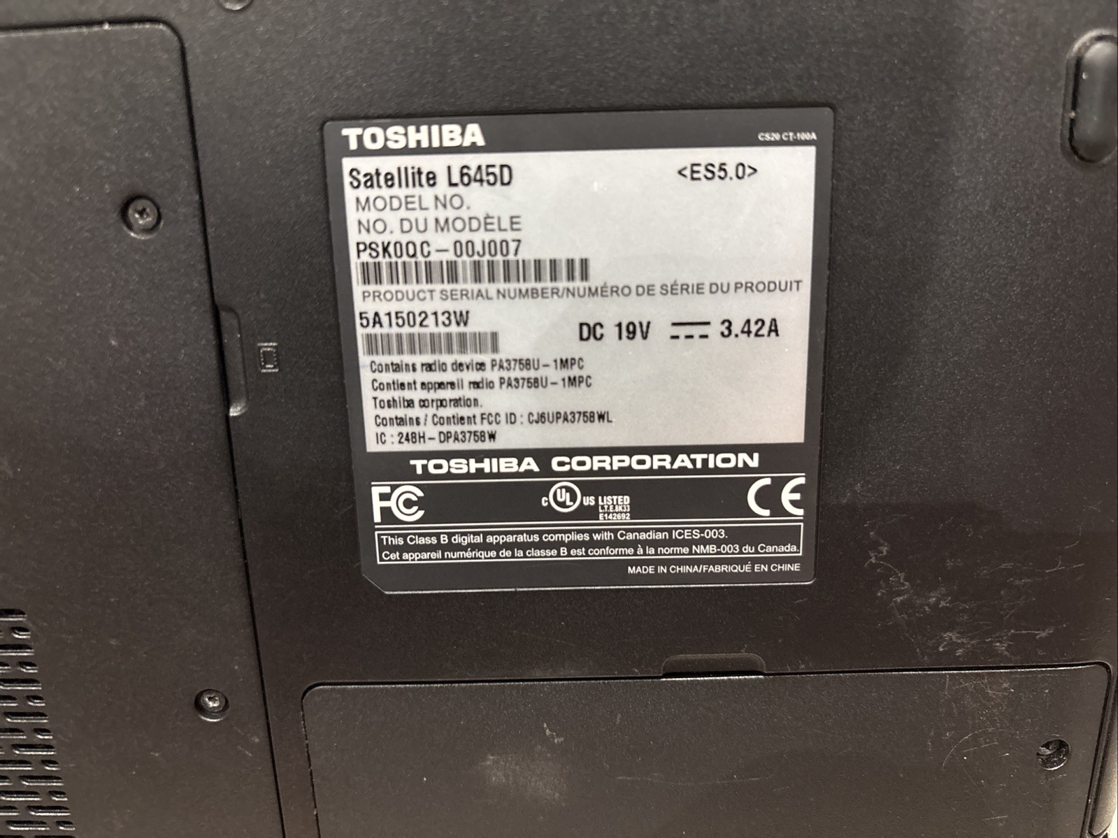 TOSHIBA SATELLITE L645D – FOR PARTS