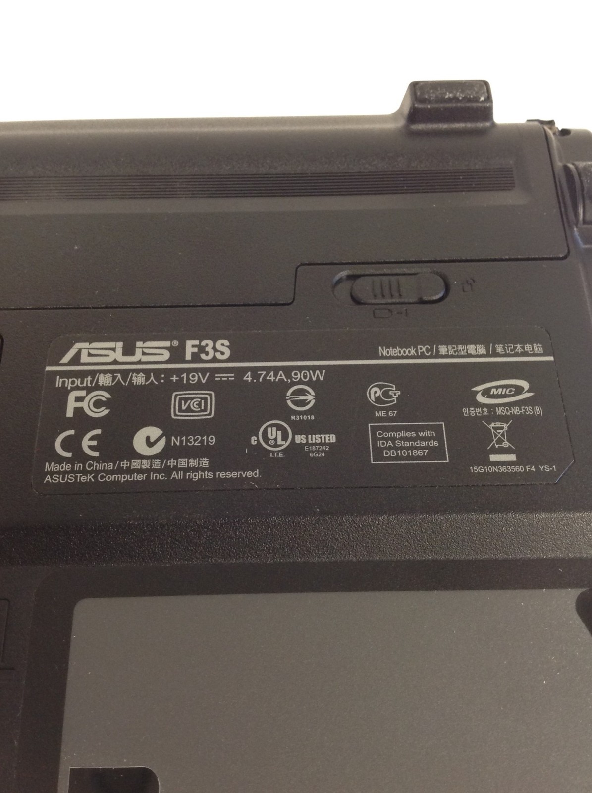 Asus F3S Notebook PC Intel Core 2 Duo T7300 2.0GHz 15.4″ Laptop w/4GB RAM, No HD