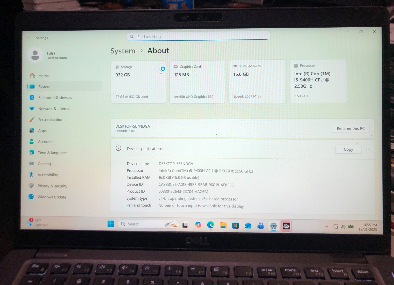 DELL LATITUDE 5401 14″ FHD i-9400H 2.5GHz 16GB RAM 1T Samsung 970 EVO+ NVMe SSD