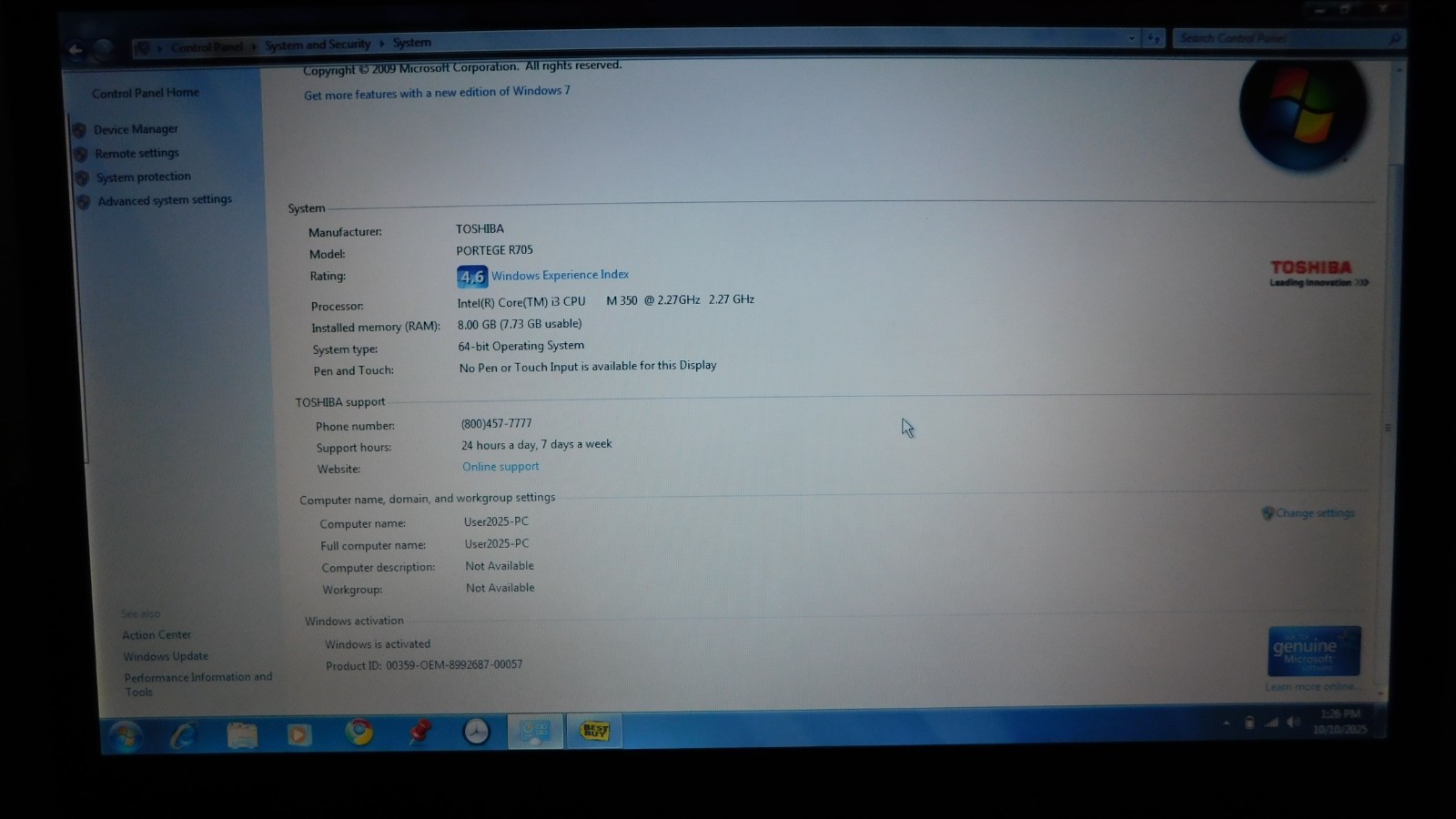 Toshiba Portege R705-P25 Windows 7 laptop ~ factory reset + upgradable to Win 10