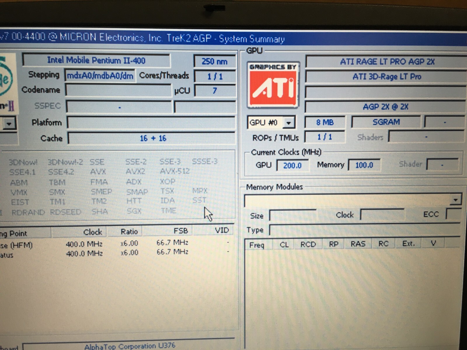 Micron Electronics Laptop Transport Trek 2 AGP 10GB HDD windows 98 ATI RAGE