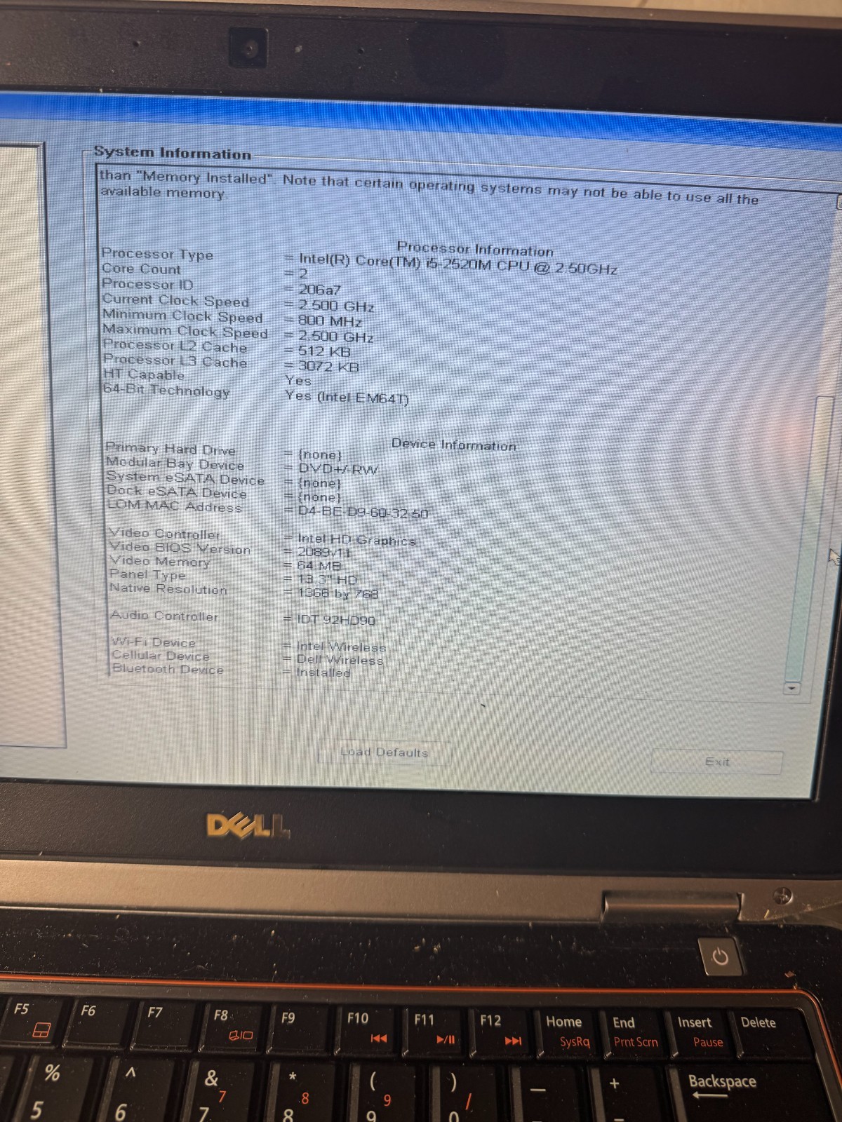 Dell Latitude E6320 Intel Core i5-2520M, 4GB RAM, 13.3″ Laptop for Repair #4814