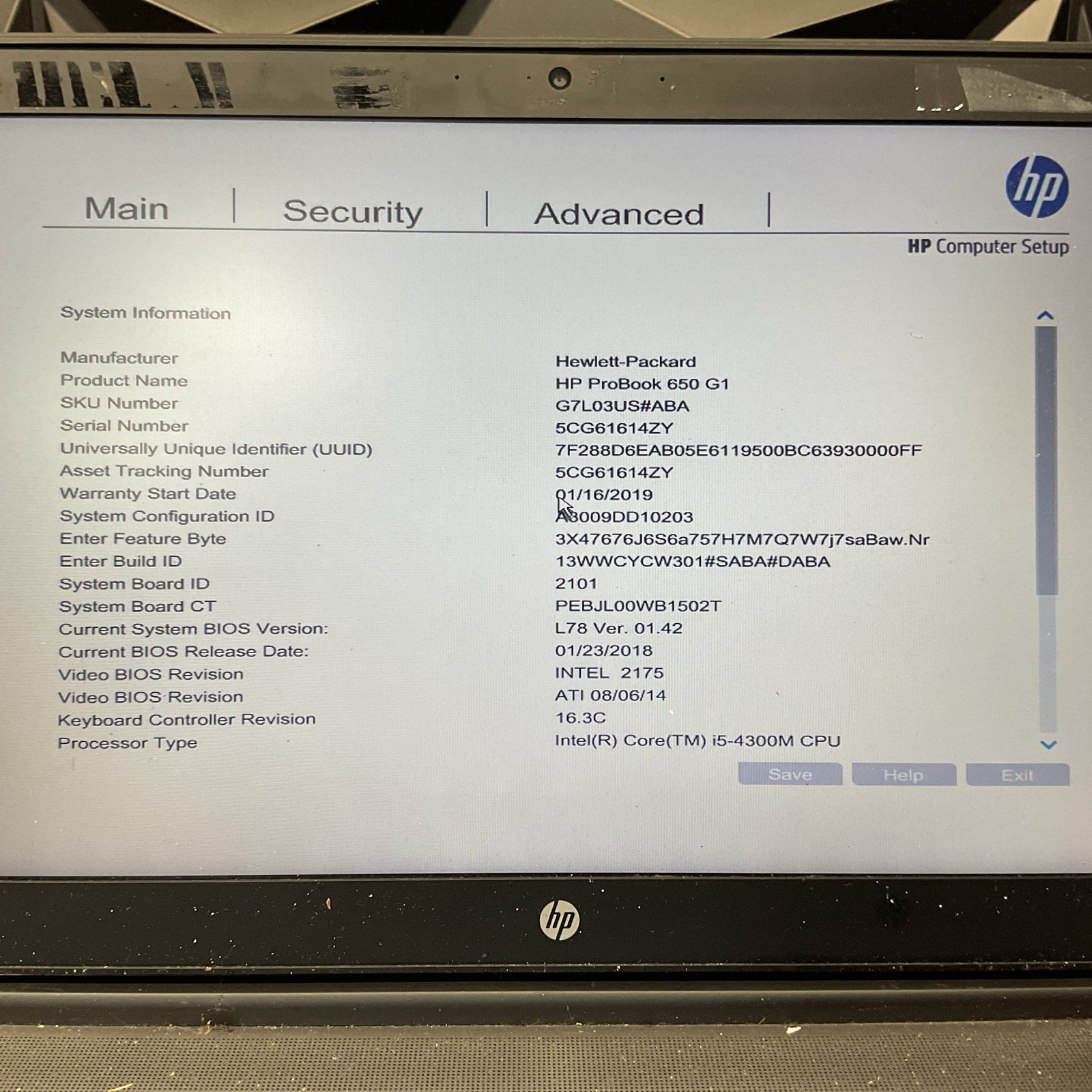 HP ProBook 650 G1 / i5 4th Gen / BIOS Unlocked / No RAM / No SSD / M5