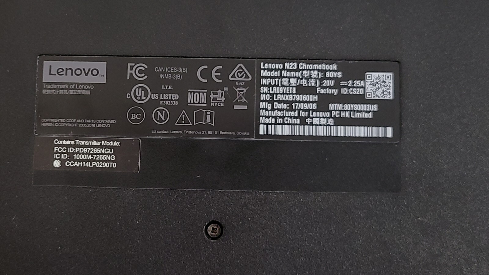 N23 Chromebook (Lenovo) – Type 80YS AS IS/WEBCAM DOES NOT WORK