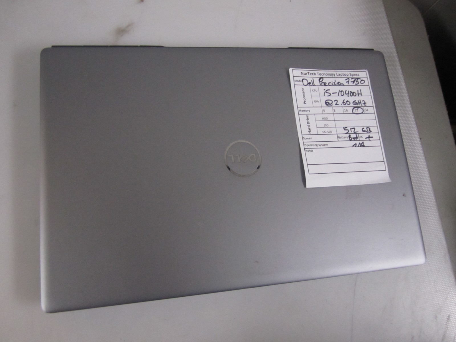 Dell Precision 7750 i5-10400H 2.60GHz 32GB 512GB M2SSD NO OS Laptop +AC BAD BTRY
