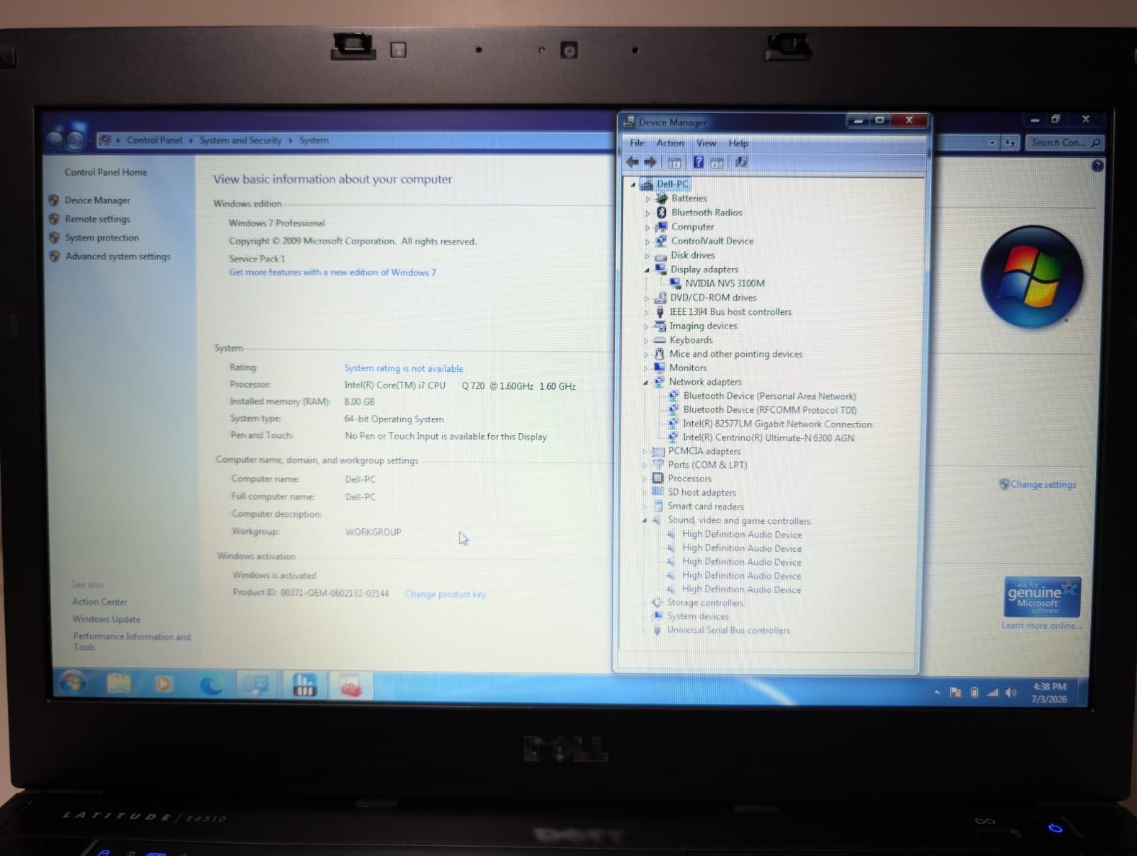 15″ Dell Latitude E6510 | i7 8GB RAM 180GB SSD | HD NVIDIA Win 7 64-Bit DVD+RW