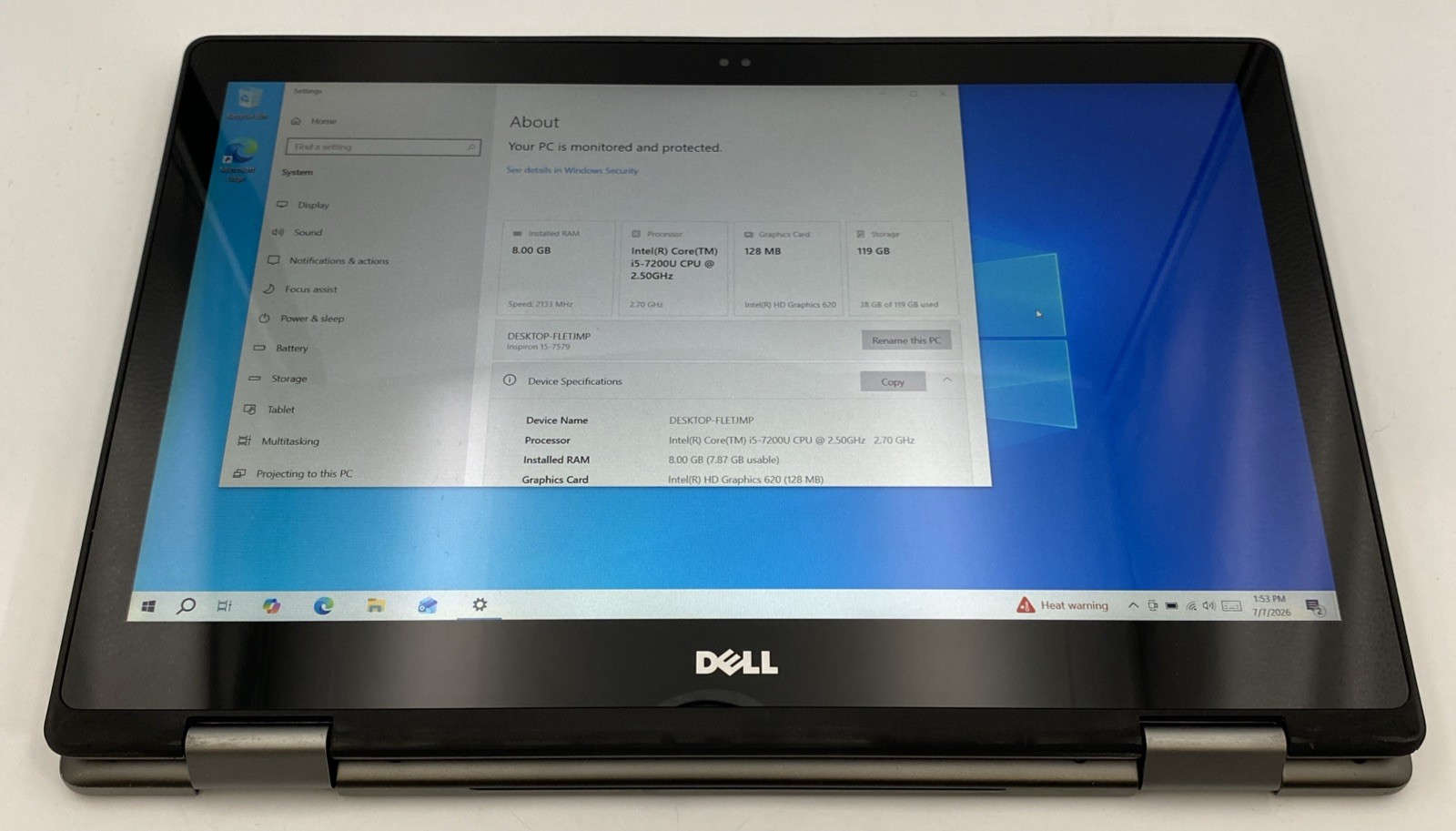 Dell Inspiron 7579 2-in-1 Touchscreen i5-7200U @ 2.5GHz 8GB RAM 128GB SSD W10H