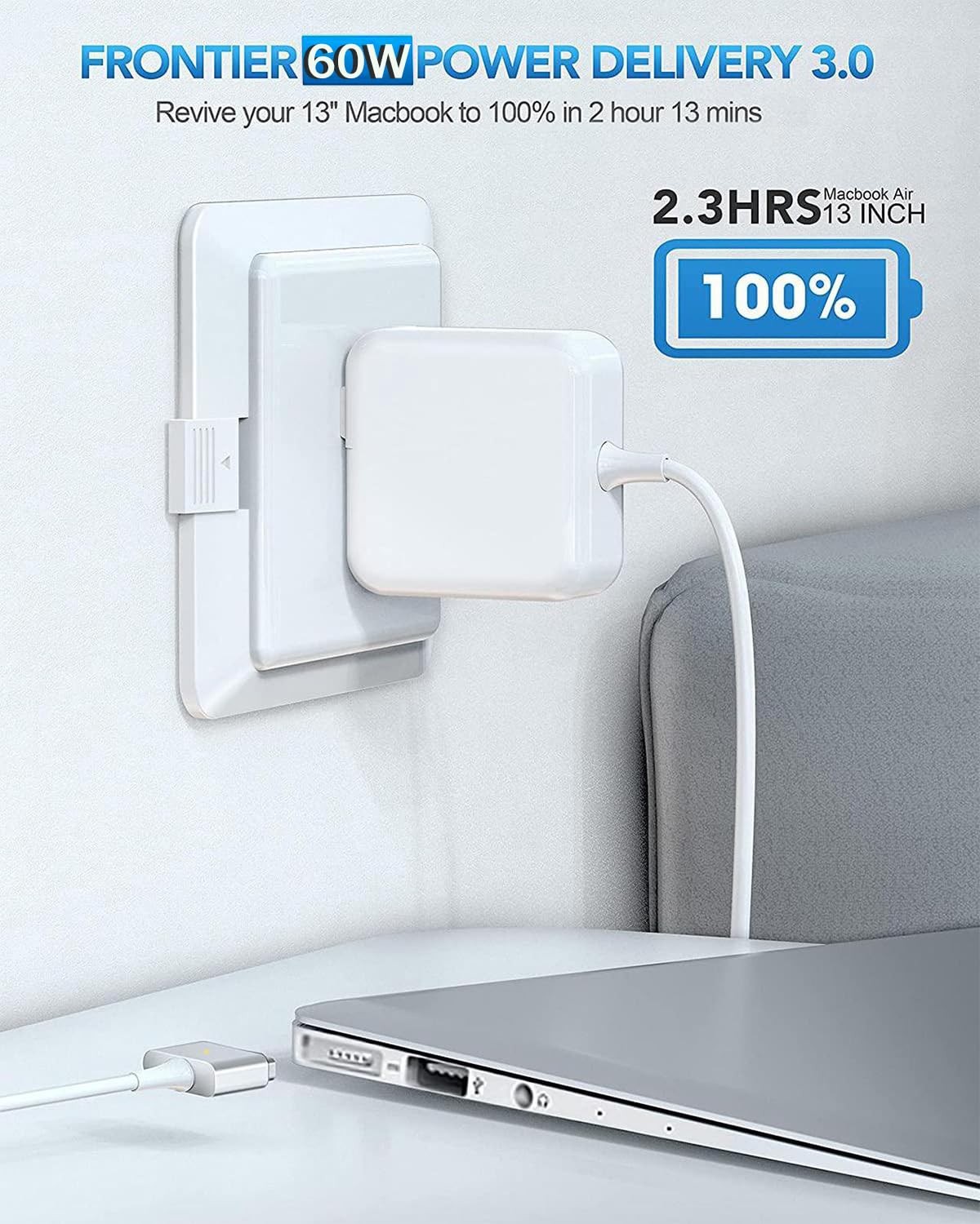 60W Mag 2 Charger Power Adapter for MacBook Pro/Air 13″ (2012-2018)