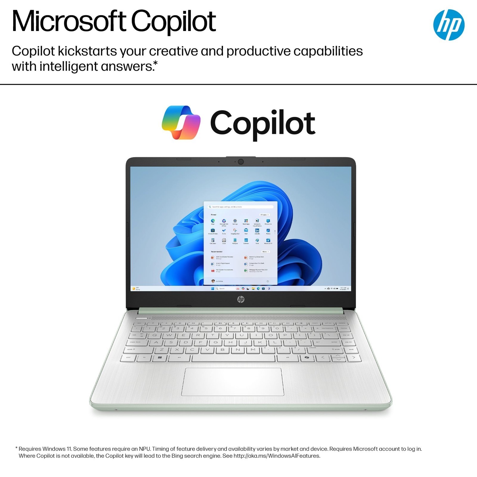 HP – 14″ Laptop Intel Processor N150 4GB Memory 128GB UFS Win11 Willow Green