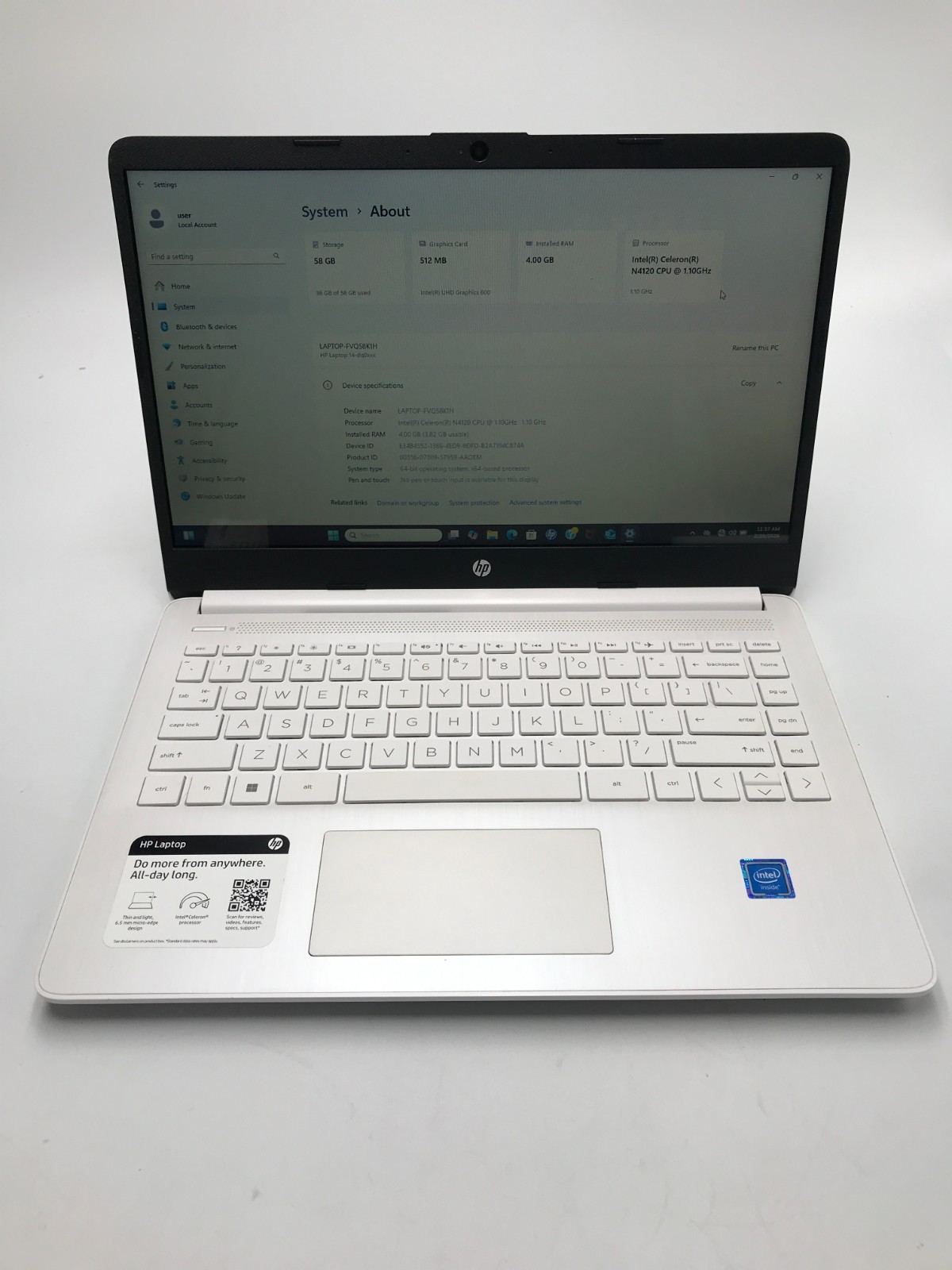 HP NoteBook 14-DQ0052DX 14″ Celeron N4120 1.1GHz 8GB RAM 64GB SSD(L-22)