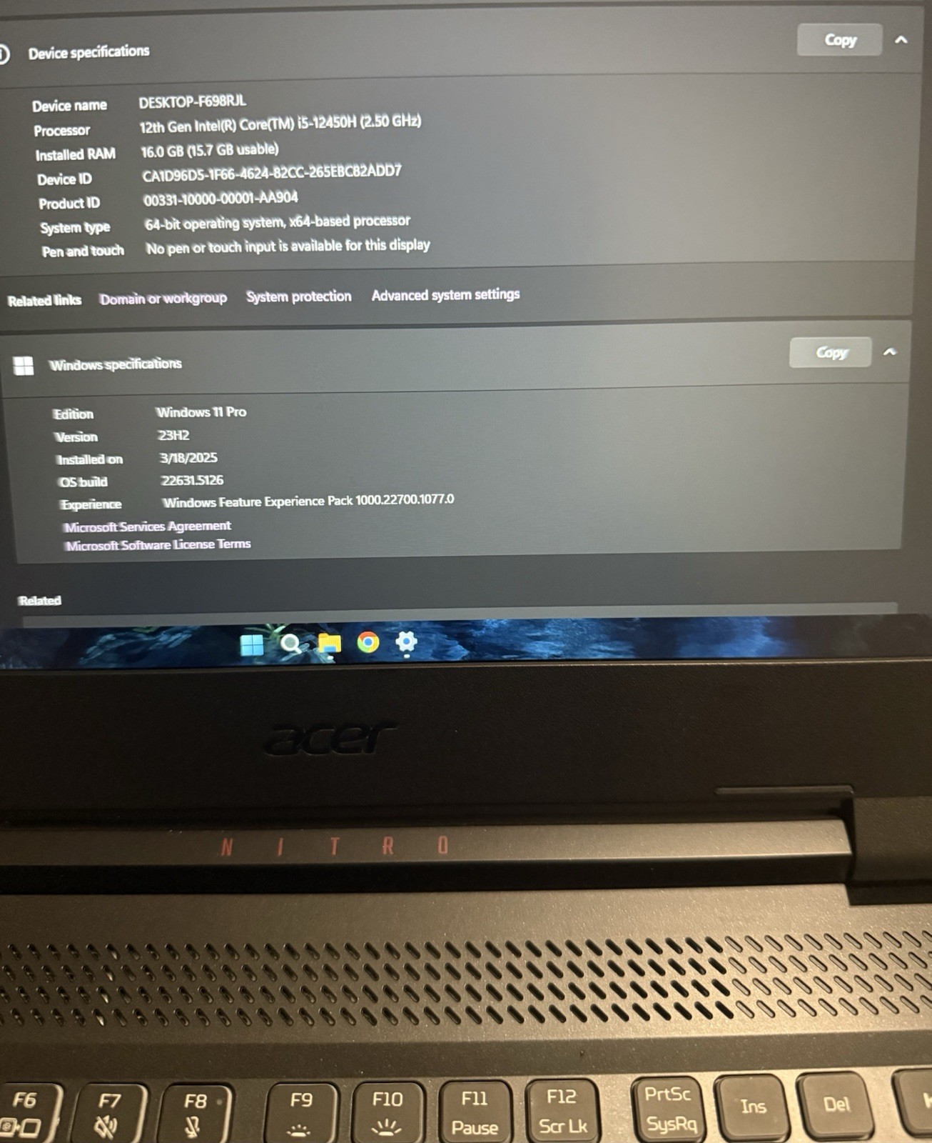 Acer Nitro 5 AN515-58(512GB SSD, Intel Core i512th Gen., 2.50 GHz, 16GB rtx4050)