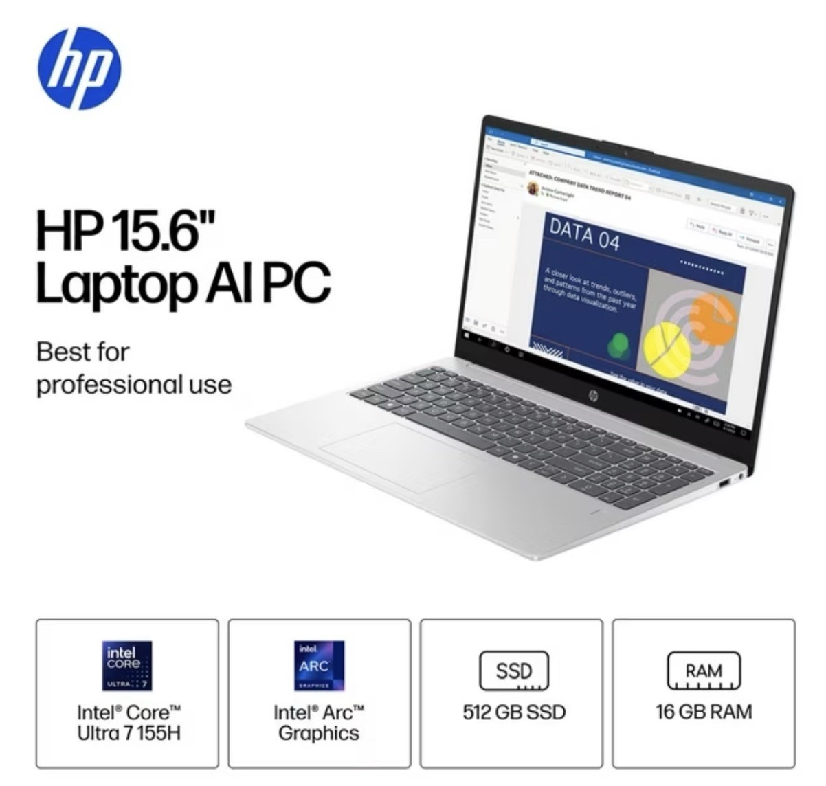 HP 15.6″ FHD Intel Core Ultra 7 155H 16GB 512GB NVMe SSD Laptop CK0R1UA