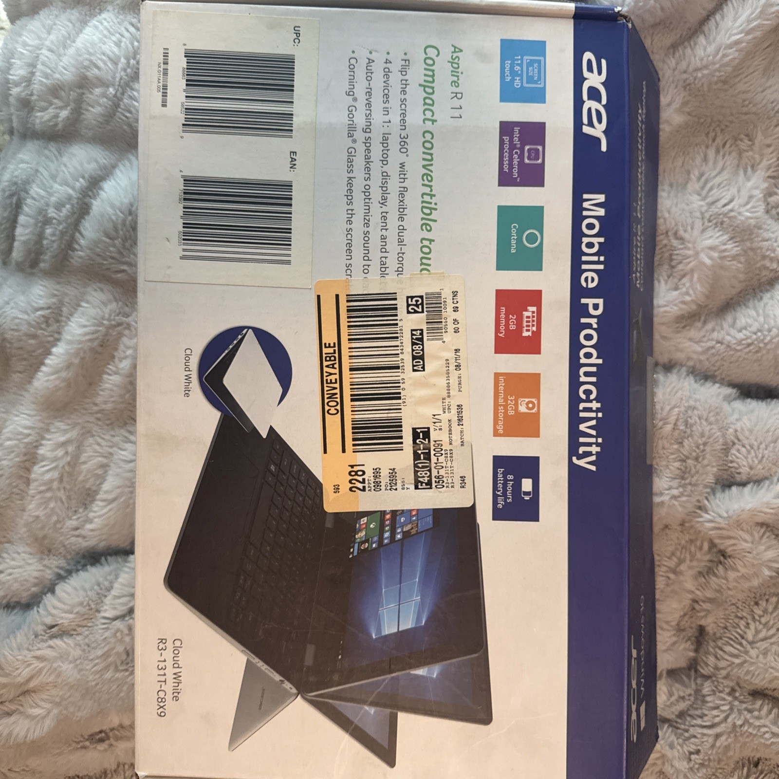 Acer ASPIRE R3-131T 11.6” TOUCH Laptop Intel Celeron N3160, 8GM RAM, 240GB SSD
