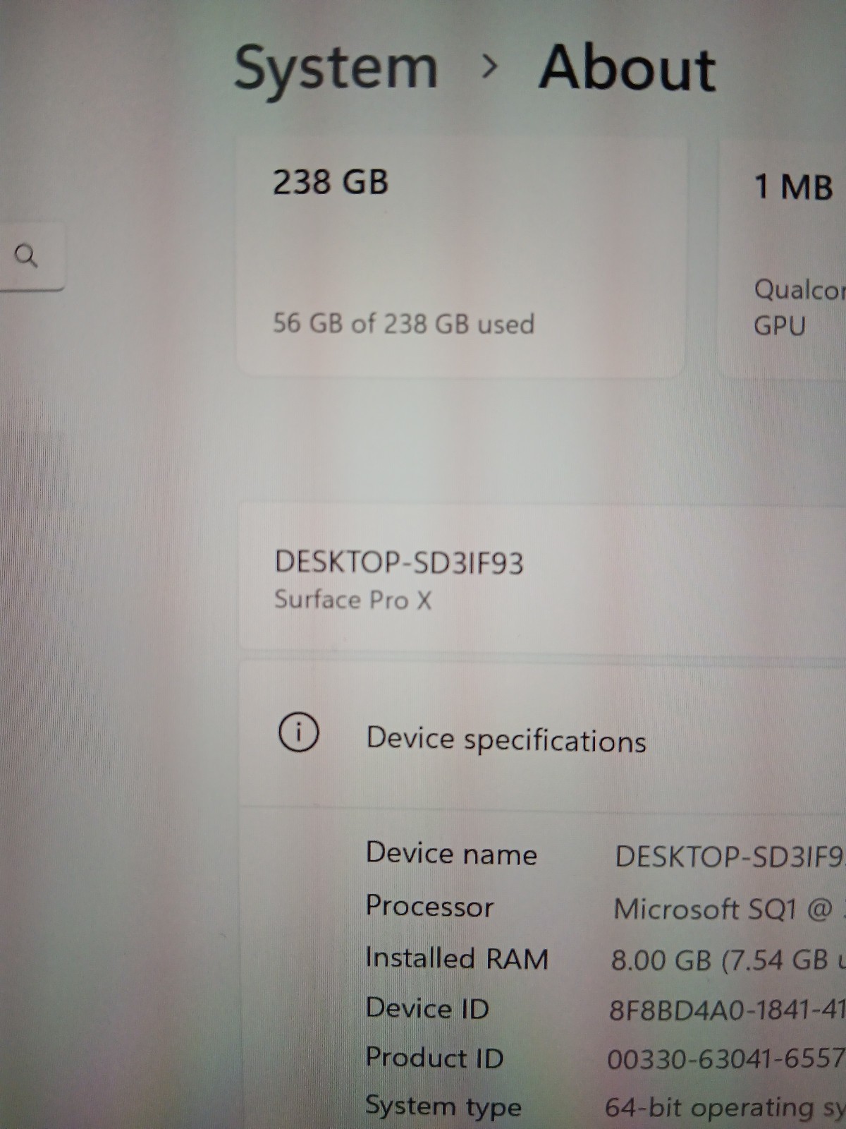 microsoft surface pro x sq1@3.0 8GB Ram 256GB SSD Qualcomm Adreno 680 WIN 11 Pro