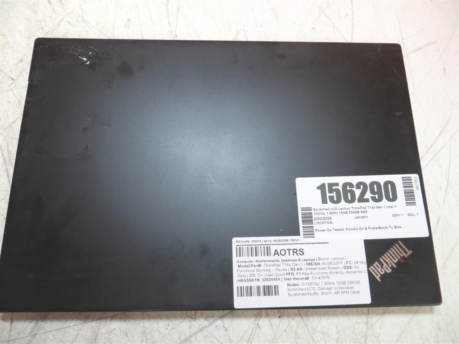 Scratched LCD Lenovo ThinkPad T14s Gen 1 Intel i7-10510U 1.8GHz 16GB 256GB SSD