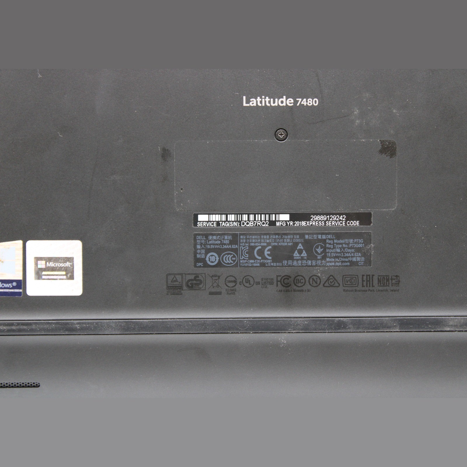 Dell Latitude 7480 14in i5-6300U 8GB FHD Grade A No OS, Drive, Power Cord