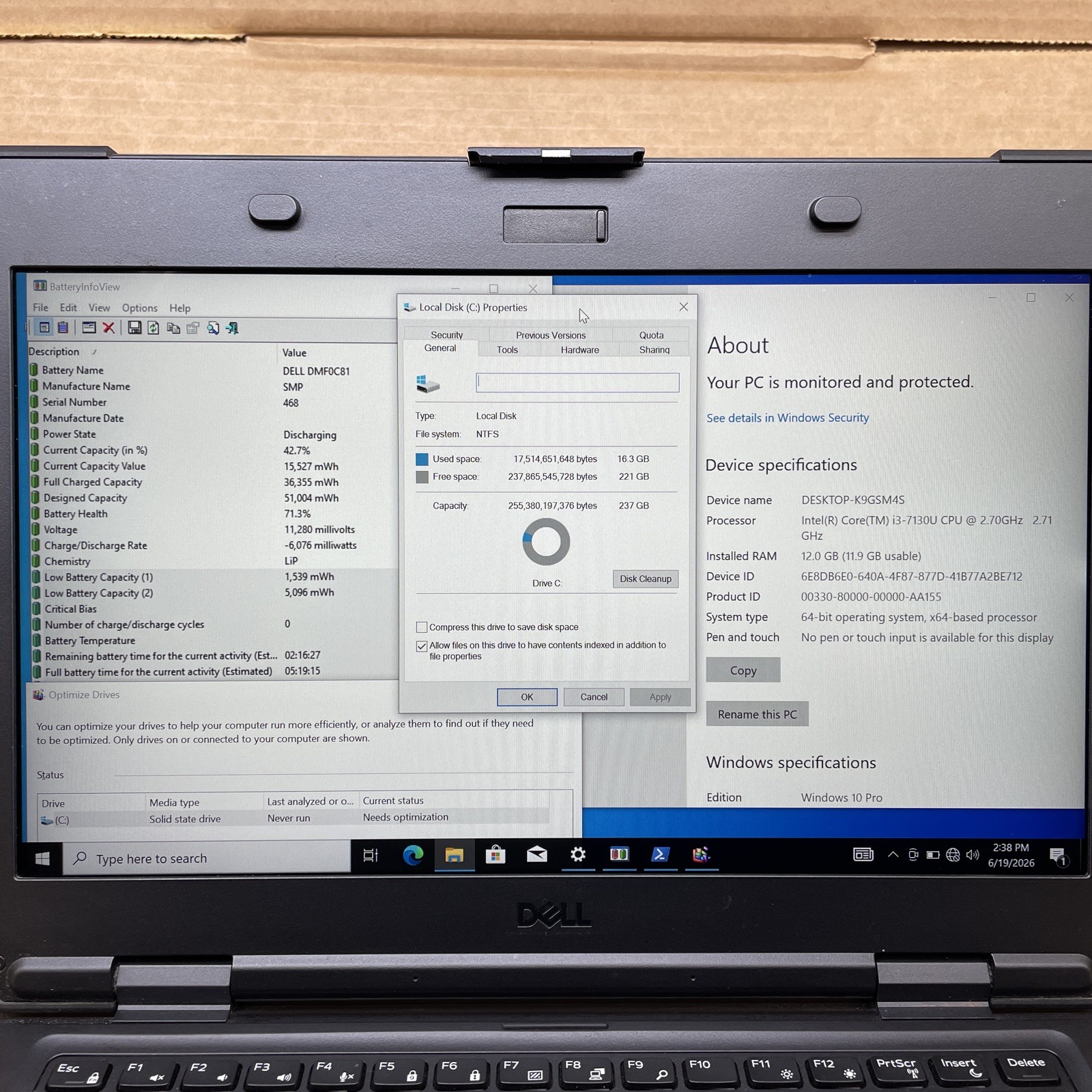 Dell Latitude 5420 Rugged Intel Core i3-7130U@2.70GHz 8GB RAM 256GB SSD W10P