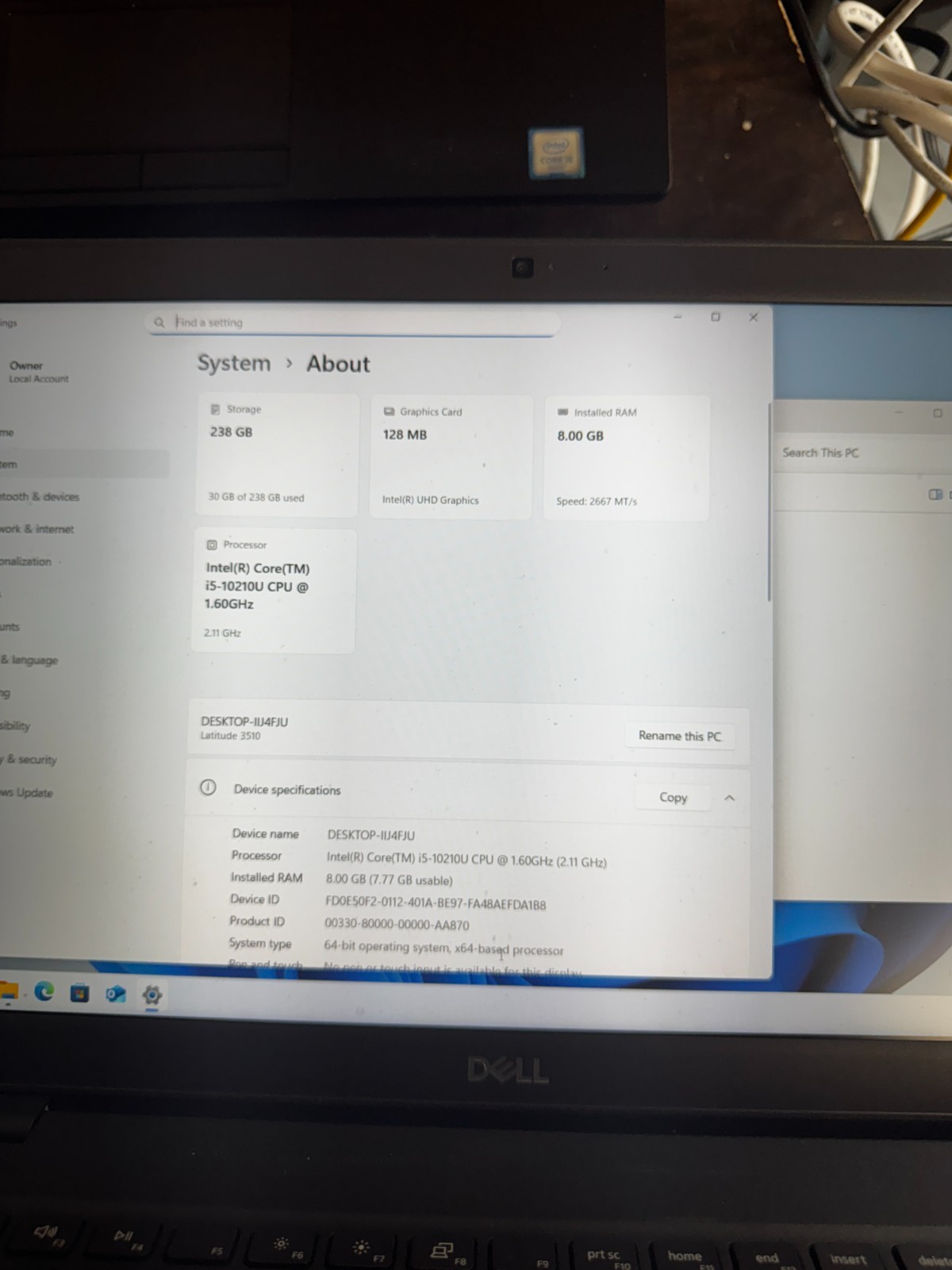 Dell Latitude 3510 Core i5 10210U, 8GB, 256GB SSD, Win11 PRO #5807